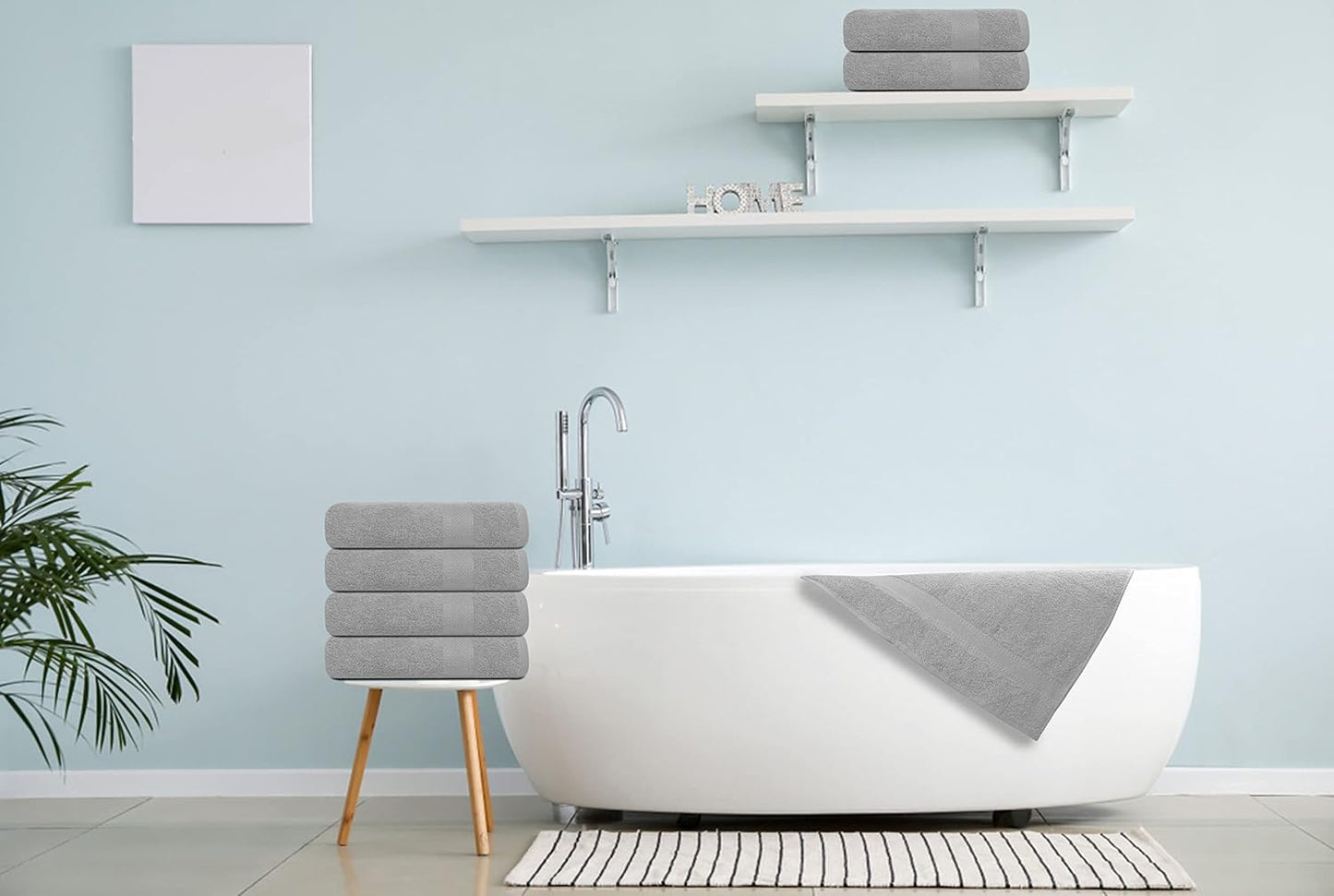 Large Bath Towels Set of 6 – 100% Cotton Terry – 24" x 50" – Quick Dry, Soft & Highly Absorbent – Light Grey Towels for Bathroom, Gym, Spa, Pool & Daily Use