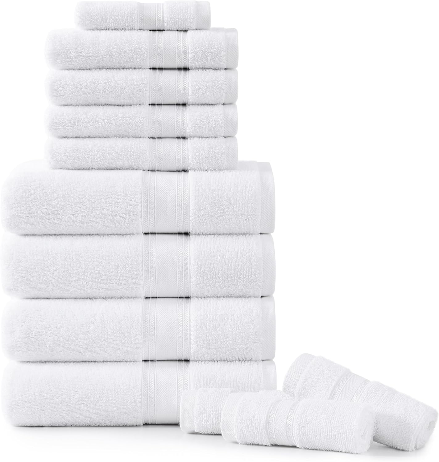 LANE LINEN 100% Mercerized Cotton Luxury Bathroom Towel Set - 18 Pcs - Super Soft, Fluffy & Highly Absorbent - 6 Bath Towels, 6 Washcloths, 6 Hand Towels - Complete Family Pack - White Bath Towel Set