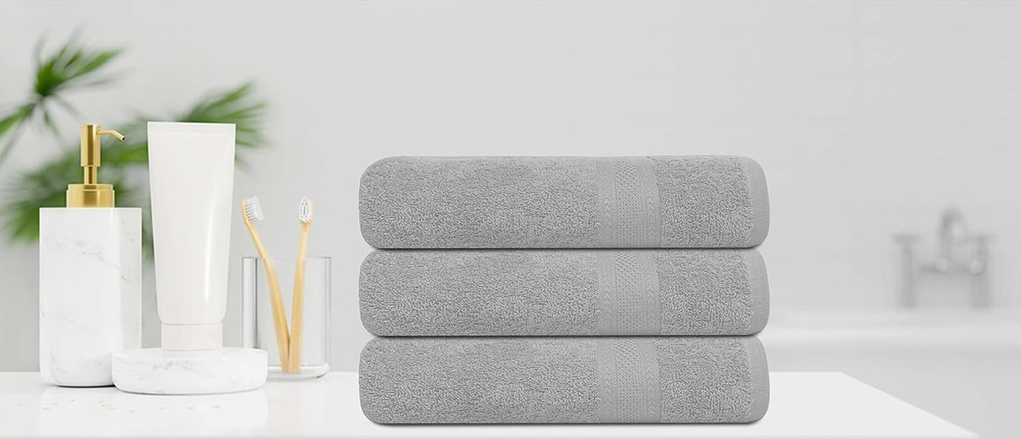 Large Bath Towels Set of 6 – 100% Cotton Terry – 24" x 50" – Quick Dry, Soft & Highly Absorbent – Light Grey Towels for Bathroom, Gym, Spa, Pool & Daily Use