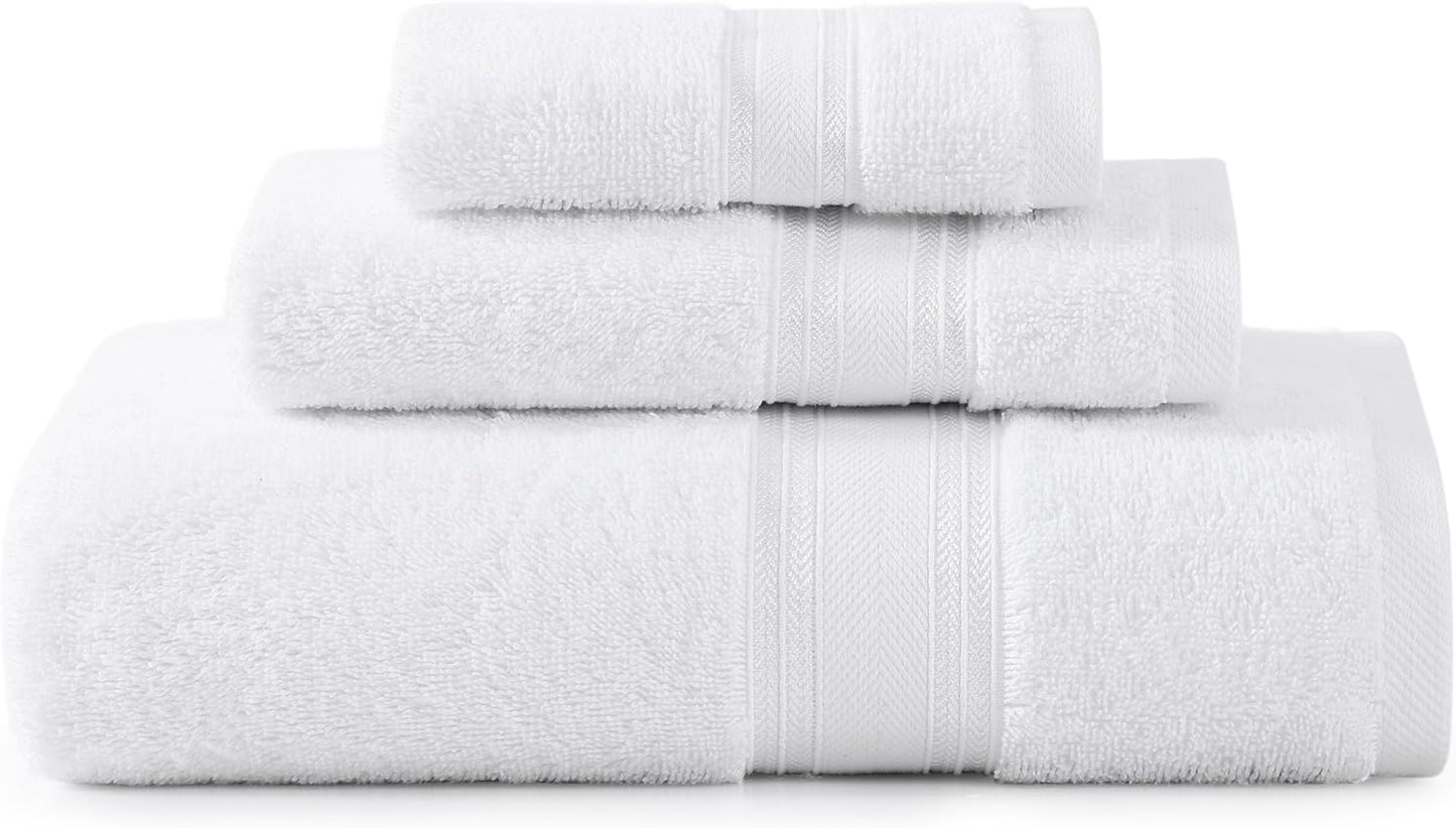 LANE LINEN 100% Mercerized Cotton Luxury Bathroom Towel Set - 18 Pcs - Super Soft, Fluffy & Highly Absorbent - 6 Bath Towels, 6 Washcloths, 6 Hand Towels - Complete Family Pack - White Bath Towel Set
