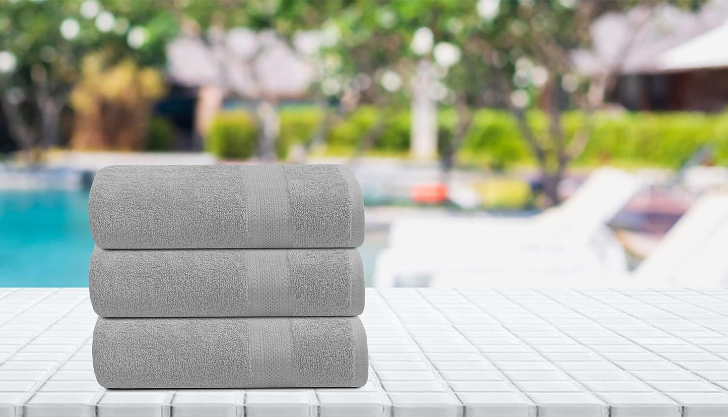Large Bath Towels Set of 6 – 100% Cotton Terry – 24" x 50" – Quick Dry, Soft & Highly Absorbent – Light Grey Towels for Bathroom, Gym, Spa, Pool & Daily Use