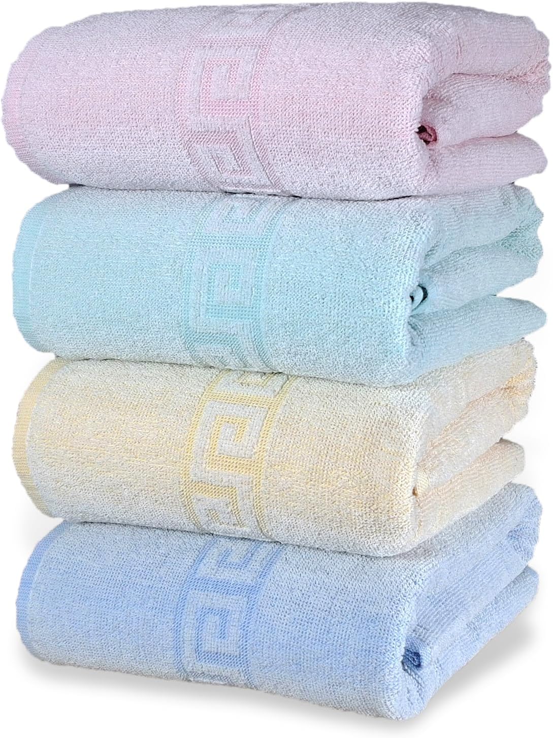 BolBom*S 100% Cotton Bath Towels,4 Pack (28" x 58"), Light Weight, Soft, Super Absorbent and Fast Drying, No Fading Multipurpose Use for Sports, Swimming, Travel, Fitness, Yoga, Multicolor.
