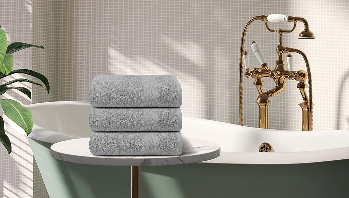 Large Bath Towels Set of 6 – 100% Cotton Terry – 24" x 50" – Quick Dry, Soft & Highly Absorbent – Light Grey Towels for Bathroom, Gym, Spa, Pool & Daily Use