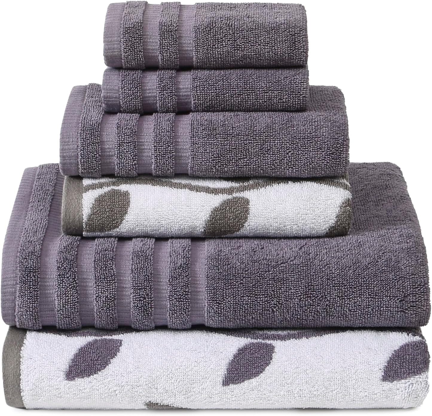 Modern Threads Oxford 6-Piece 100% Cotton Towel Set – Yarn Dyed Jacquard & Solid – Includes 2 Bath Towels, 2 Hand Towels, 2 Washcloths – Absorbent, Quick Dry, Soft & Durable – Gray