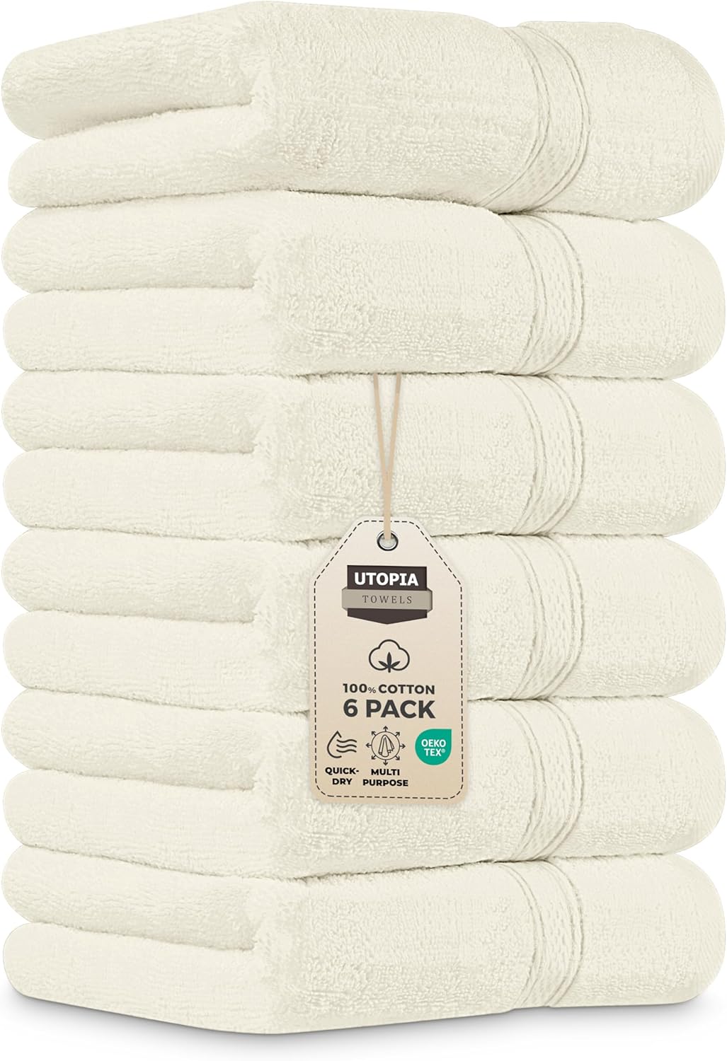 Utopia Towels 6 Pack Premium Hand Towels Set, 16 by 28 inches, 100% Ring Spun Cotton, Ultra Soft and Highly Absorbent 600GSM Towels for Bathroom, Gym, Shower, Hotel, and Spa, Black