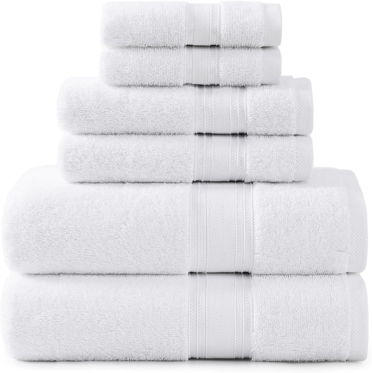 LANE LINEN 100% Mercerized Cotton Luxury Bathroom Towel Set - 18 Pcs - Super Soft, Fluffy & Highly Absorbent - 6 Bath Towels, 6 Washcloths, 6 Hand Towels - Complete Family Pack - White Bath Towel Set