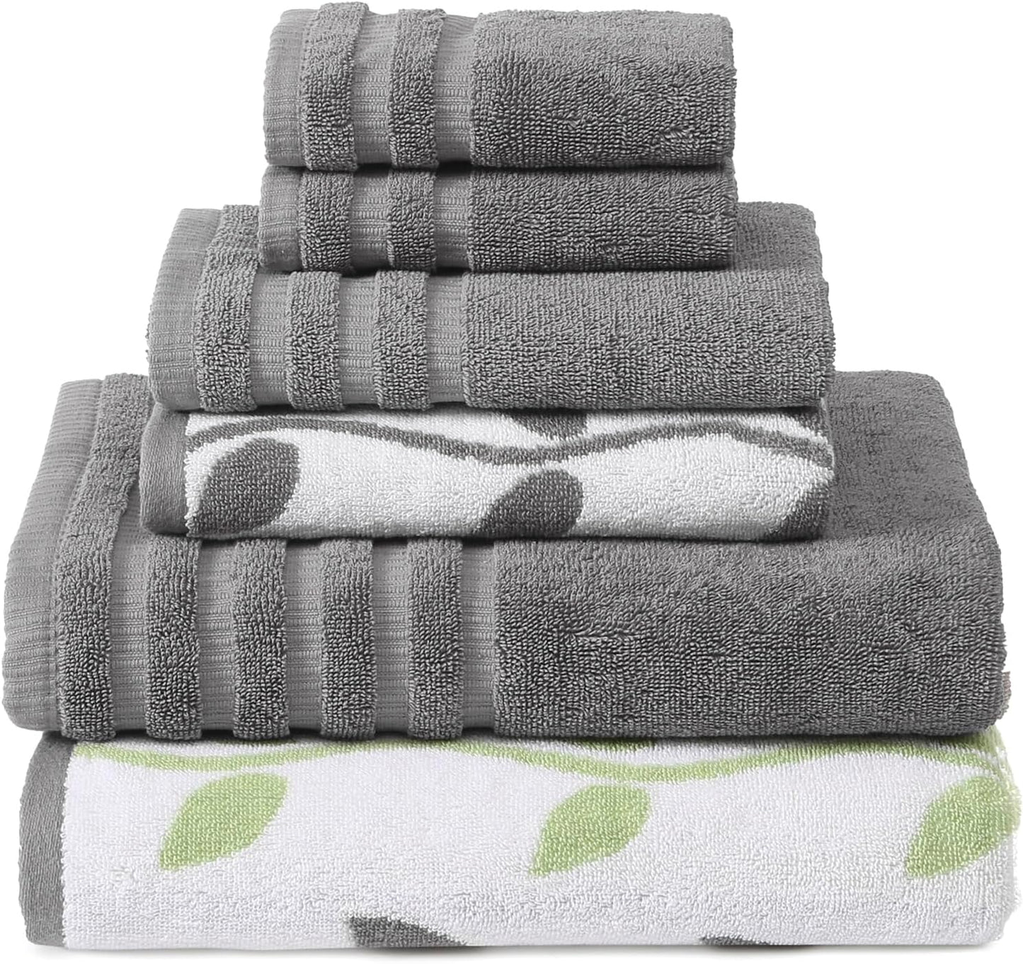 Modern Threads Oxford 6-Piece 100% Cotton Towel Set – Yarn Dyed Jacquard & Solid – Includes 2 Bath Towels, 2 Hand Towels, 2 Washcloths – Absorbent, Quick Dry, Soft & Durable – Gray