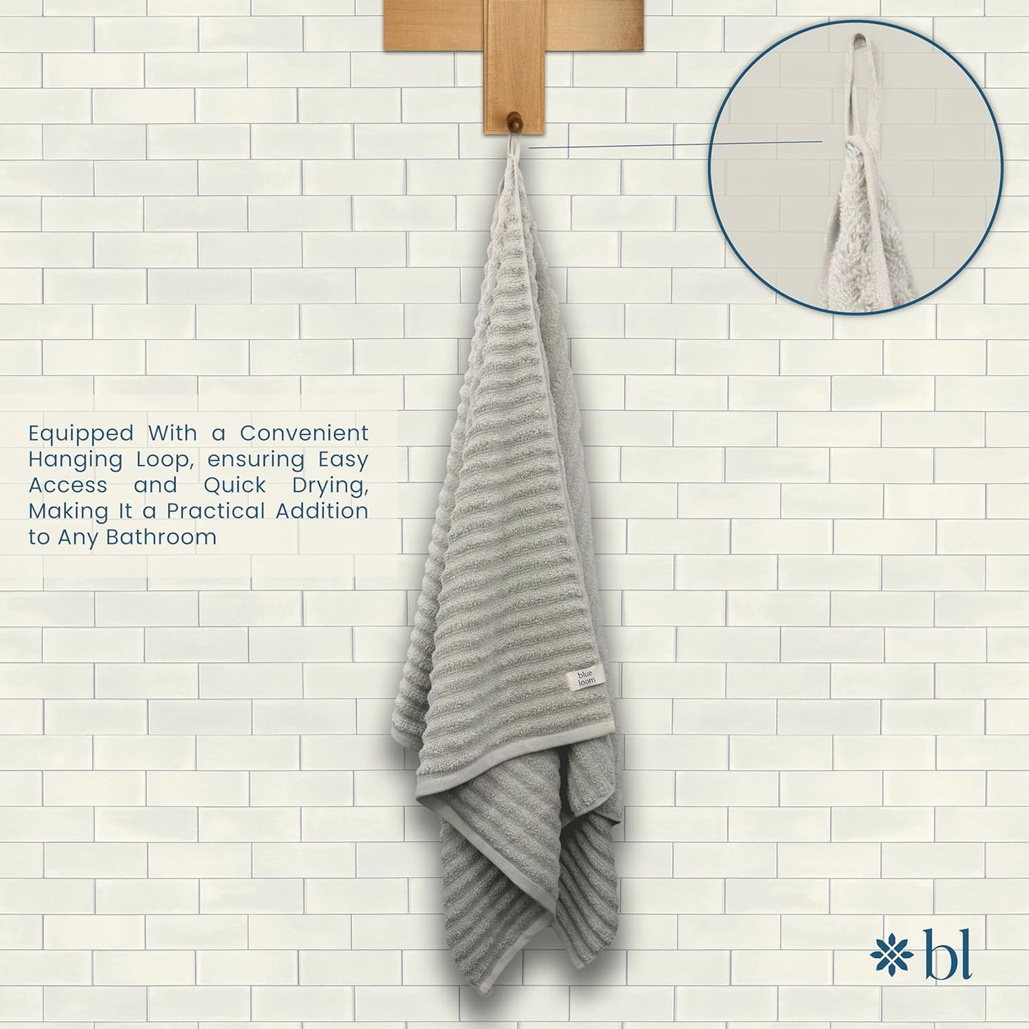 Ribbed Bath Sheet & Towel, 100% Cotton 600 GSM, Soft Absorbent Durable Quick Drying Bath Sheet & Bath Towel Set for Bathroom - Mason Set of 2 Stone Grey (65" x 45" & 58" x 30")
