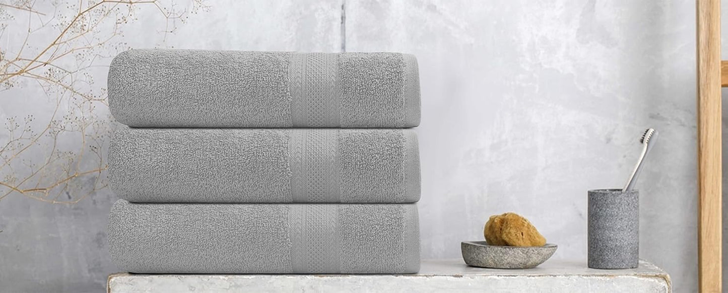 Large Bath Towels Set of 6 – 100% Cotton Terry – 24" x 50" – Quick Dry, Soft & Highly Absorbent – Light Grey Towels for Bathroom, Gym, Spa, Pool & Daily Use