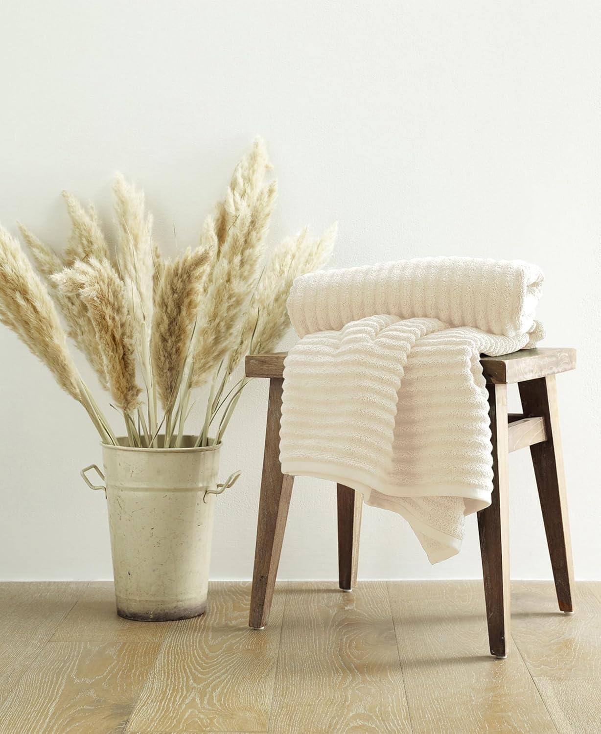 Ribbed Bath Sheet & Towel, 100% Cotton 600 GSM, Soft Absorbent Durable Quick Drying Bath Sheet & Bath Towel Set for Bathroom - Mason Set of 2 Ivory Beige (65" x 45" & 58" x 30")