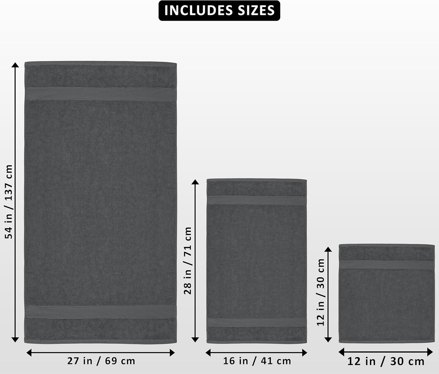 Utopia Towels 8 Piece Premium Towel Set, 2 Bath, 2 Hand, and 4 Wash Cloths, 600 GSM 100% Ring Spun Cotton, Highly Absorbent Towels for Bathroom, Gym, Hotel, and Spa, Grey