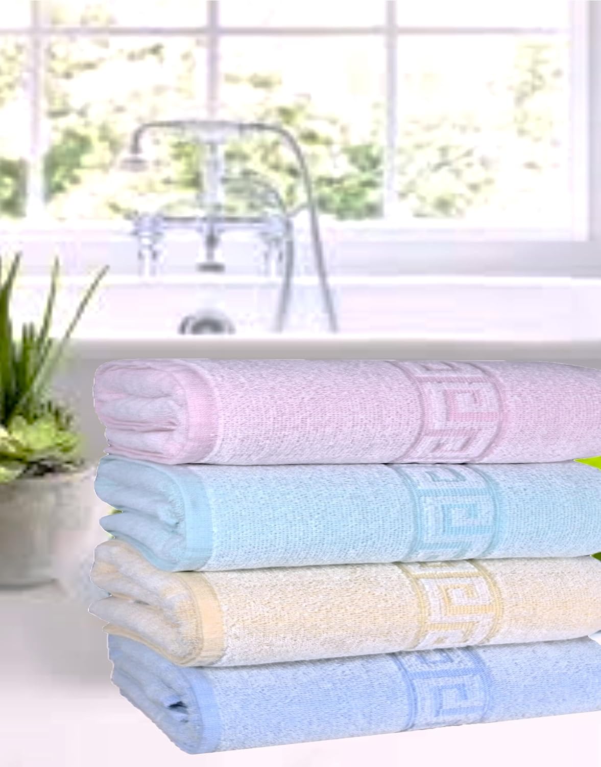 BolBom*S 100% Cotton Bath Towels,4 Pack (28" x 58"), Light Weight, Soft, Super Absorbent and Fast Drying, No Fading Multipurpose Use for Sports, Swimming, Travel, Fitness, Yoga, Multicolor.