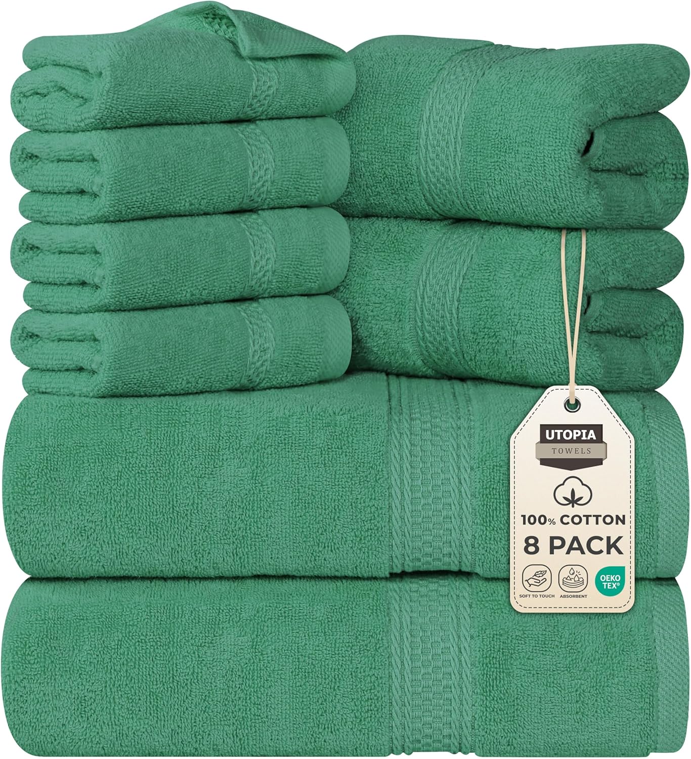 Utopia Towels 8 Piece Premium Towel Set, 2 Bath, 2 Hand, and 4 Wash Cloths, 600 GSM 100% Ring Spun Cotton, Highly Absorbent Towels for Bathroom, Gym, Hotel, and Spa, Grey