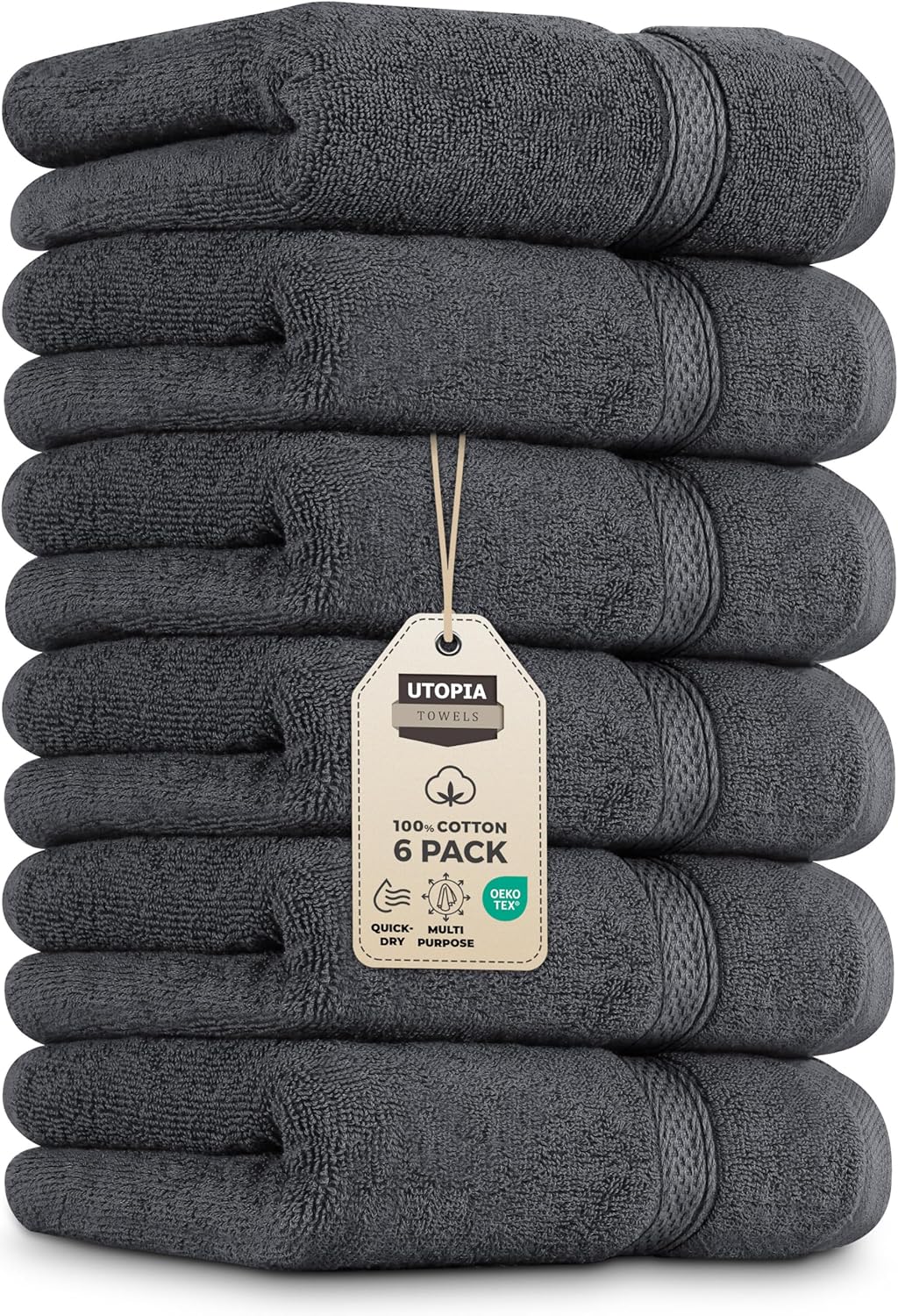 Utopia Towels 6 Pack Premium Hand Towels Set, 16 by 28 inches, 100% Ring Spun Cotton, Ultra Soft and Highly Absorbent 600GSM Towels for Bathroom, Gym, Shower, Hotel, and Spa, Black