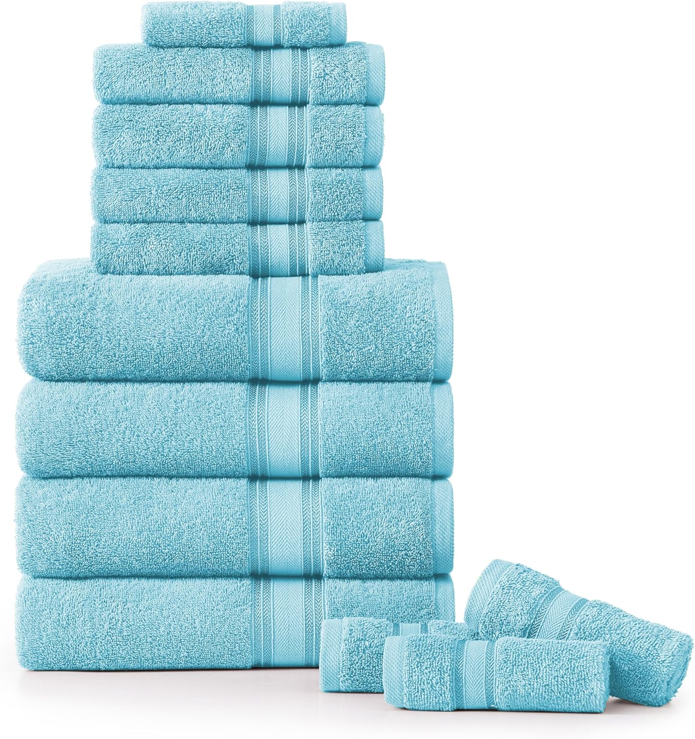 LANE LINEN 100% Mercerized Cotton Luxury Bathroom Towel Set - 18 Pcs - Super Soft, Fluffy & Highly Absorbent - 6 Bath Towels, 6 Washcloths, 6 Hand Towels - Complete Family Pack - White Bath Towel Set
