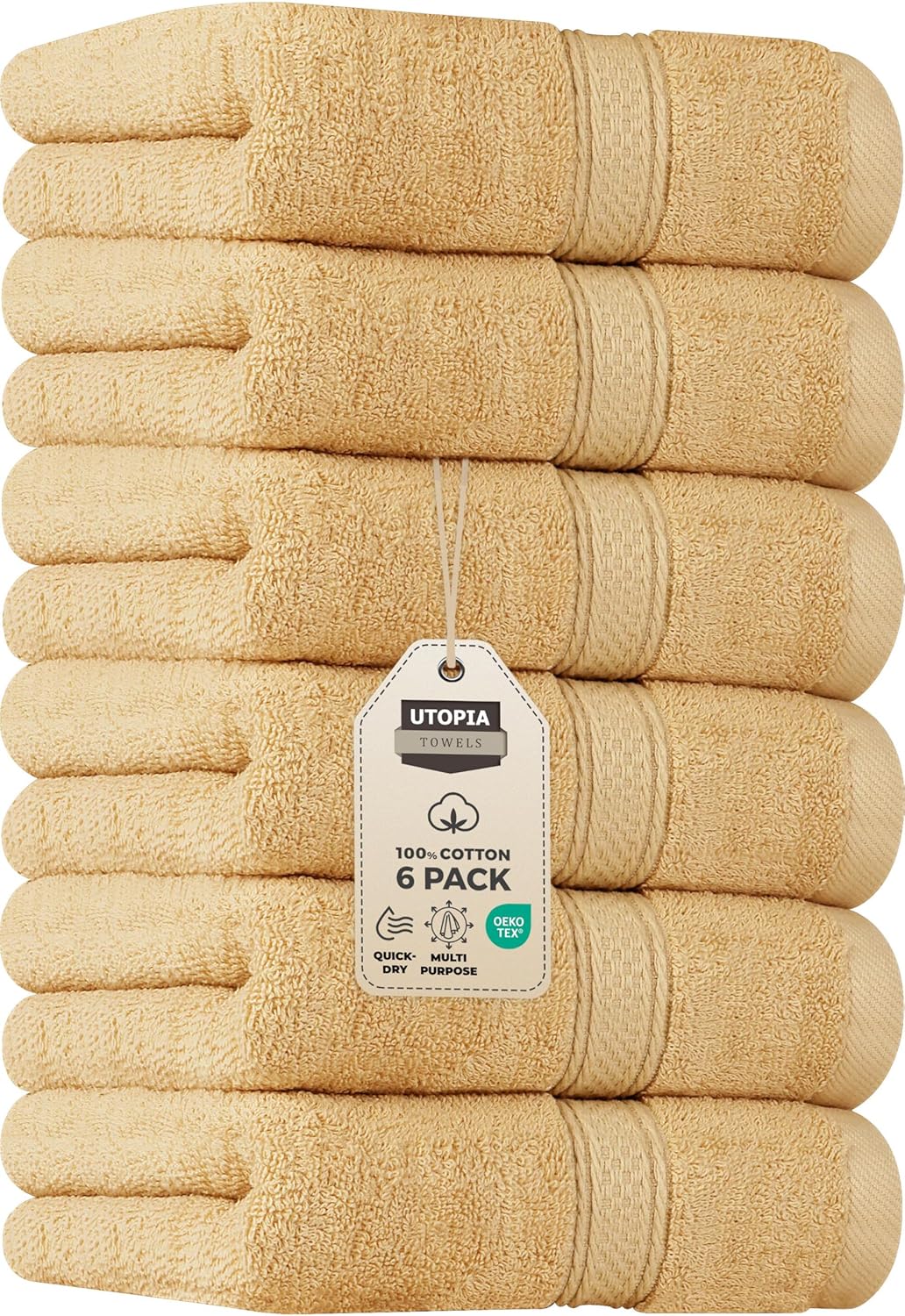 Utopia Towels 6 Pack Premium Hand Towels Set, 16 by 28 inches, 100% Ring Spun Cotton, Ultra Soft and Highly Absorbent 600GSM Towels for Bathroom, Gym, Shower, Hotel, and Spa, Black