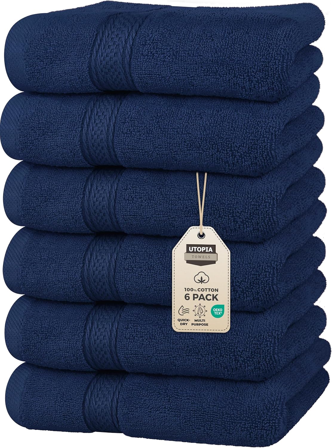 Utopia Towels 6 Pack Premium Hand Towels Set, 16 by 28 inches, 100% Ring Spun Cotton, Ultra Soft and Highly Absorbent 600GSM Towels for Bathroom, Gym, Shower, Hotel, and Spa, Black