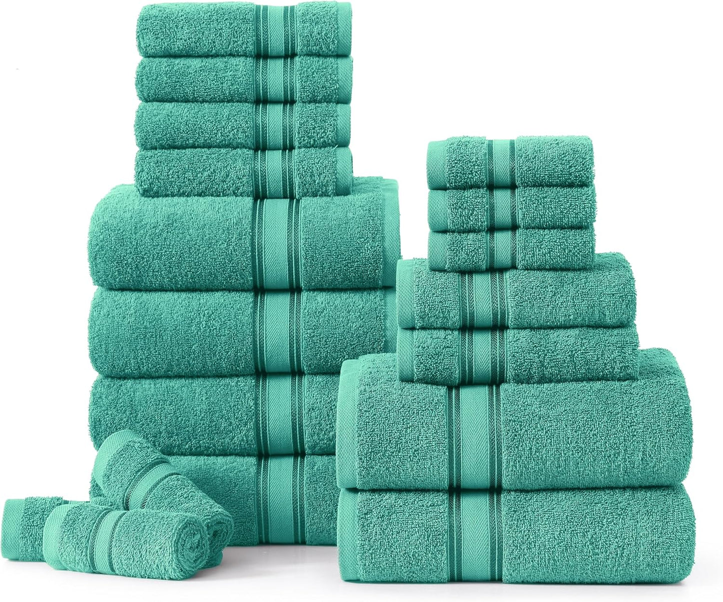 LANE LINEN 100% Mercerized Cotton Luxury Bathroom Towel Set - 18 Pcs - Super Soft, Fluffy & Highly Absorbent - 6 Bath Towels, 6 Washcloths, 6 Hand Towels - Complete Family Pack - White Bath Towel Set