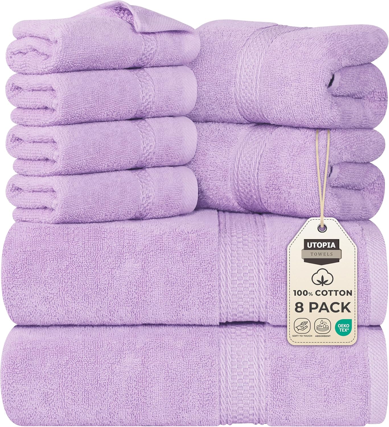 Utopia Towels 8 Piece Premium Towel Set, 2 Bath, 2 Hand, and 4 Wash Cloths, 600 GSM 100% Ring Spun Cotton, Highly Absorbent Towels for Bathroom, Gym, Hotel, and Spa, Grey