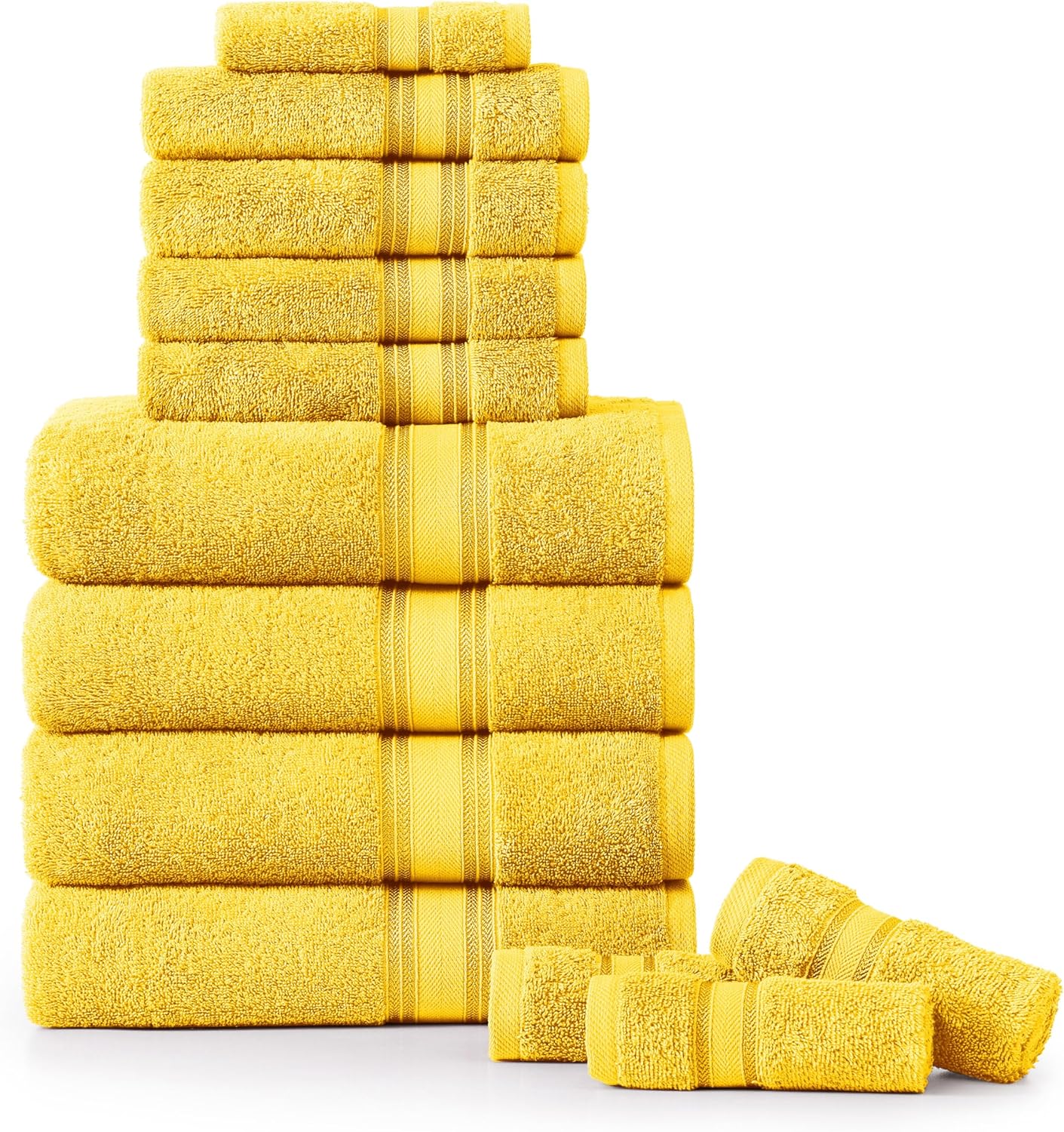 LANE LINEN 100% Mercerized Cotton Luxury Bathroom Towel Set - 18 Pcs - Super Soft, Fluffy & Highly Absorbent - 6 Bath Towels, 6 Washcloths, 6 Hand Towels - Complete Family Pack - White Bath Towel Set