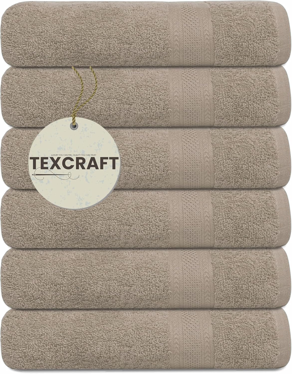 Large Bath Towels Set of 6 – 100% Cotton Terry – 24" x 50" – Quick Dry, Soft & Highly Absorbent – Light Grey Towels for Bathroom, Gym, Spa, Pool & Daily Use