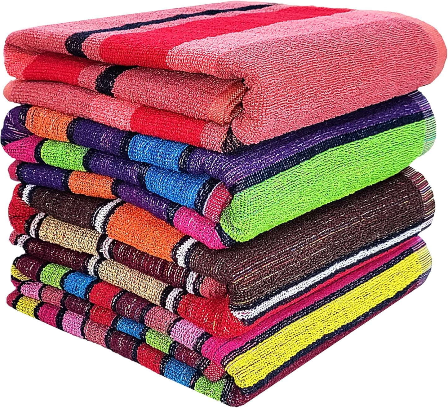 BolBom*S 100% Cotton Bath Towels,4 Pack (28" x 58"), Light Weight, Soft, Super Absorbent and Fast Drying, No Fading Multipurpose Use for Sports, Swimming, Travel, Fitness, Yoga, Multicolor.