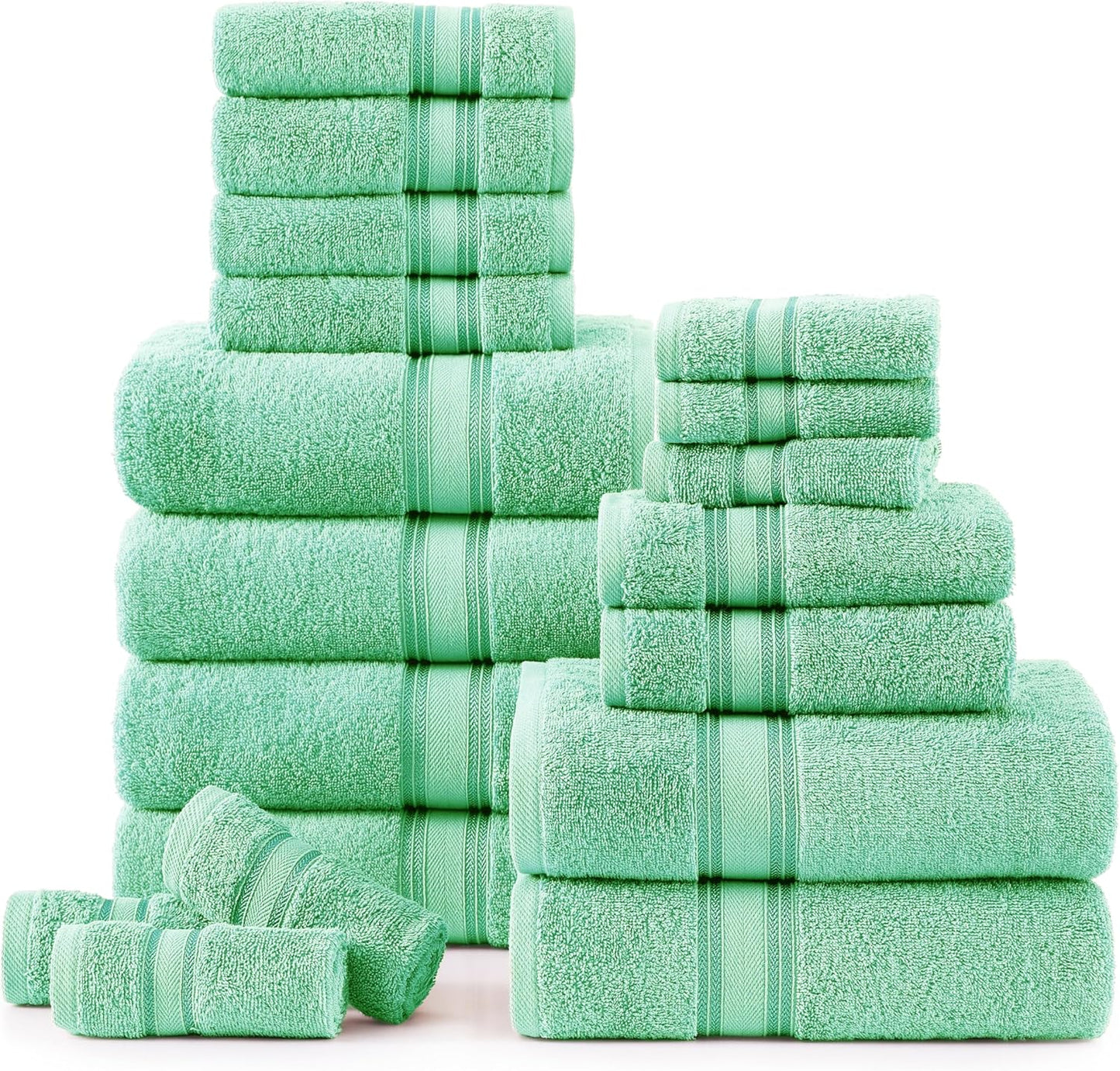 LANE LINEN 100% Mercerized Cotton Luxury Bathroom Towel Set - 18 Pcs - Super Soft, Fluffy & Highly Absorbent - 6 Bath Towels, 6 Washcloths, 6 Hand Towels - Complete Family Pack - White Bath Towel Set