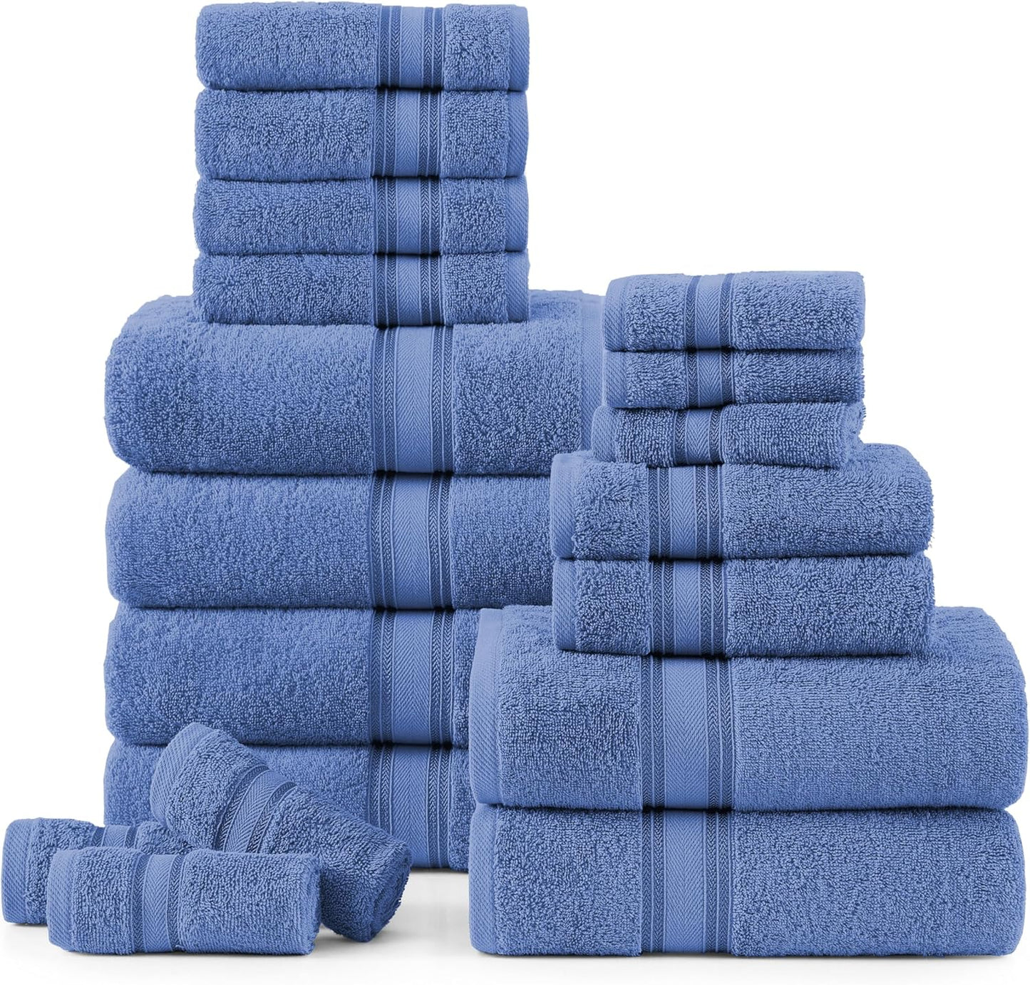 LANE LINEN 100% Mercerized Cotton Luxury Bathroom Towel Set - 18 Pcs - Super Soft, Fluffy & Highly Absorbent - 6 Bath Towels, 6 Washcloths, 6 Hand Towels - Complete Family Pack - White Bath Towel Set