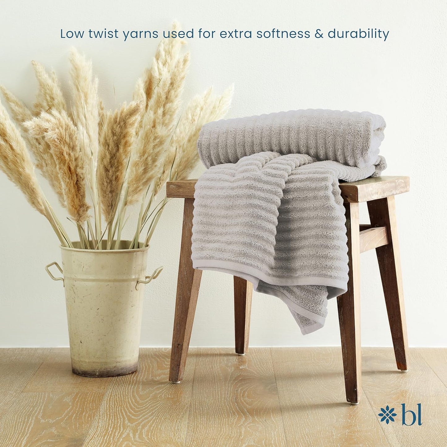 Ribbed Bath Sheet & Towel, 100% Cotton 600 GSM, Soft Absorbent Durable Quick Drying Bath Sheet & Bath Towel Set for Bathroom - Mason Set of 2 Stone Grey (65" x 45" & 58" x 30")