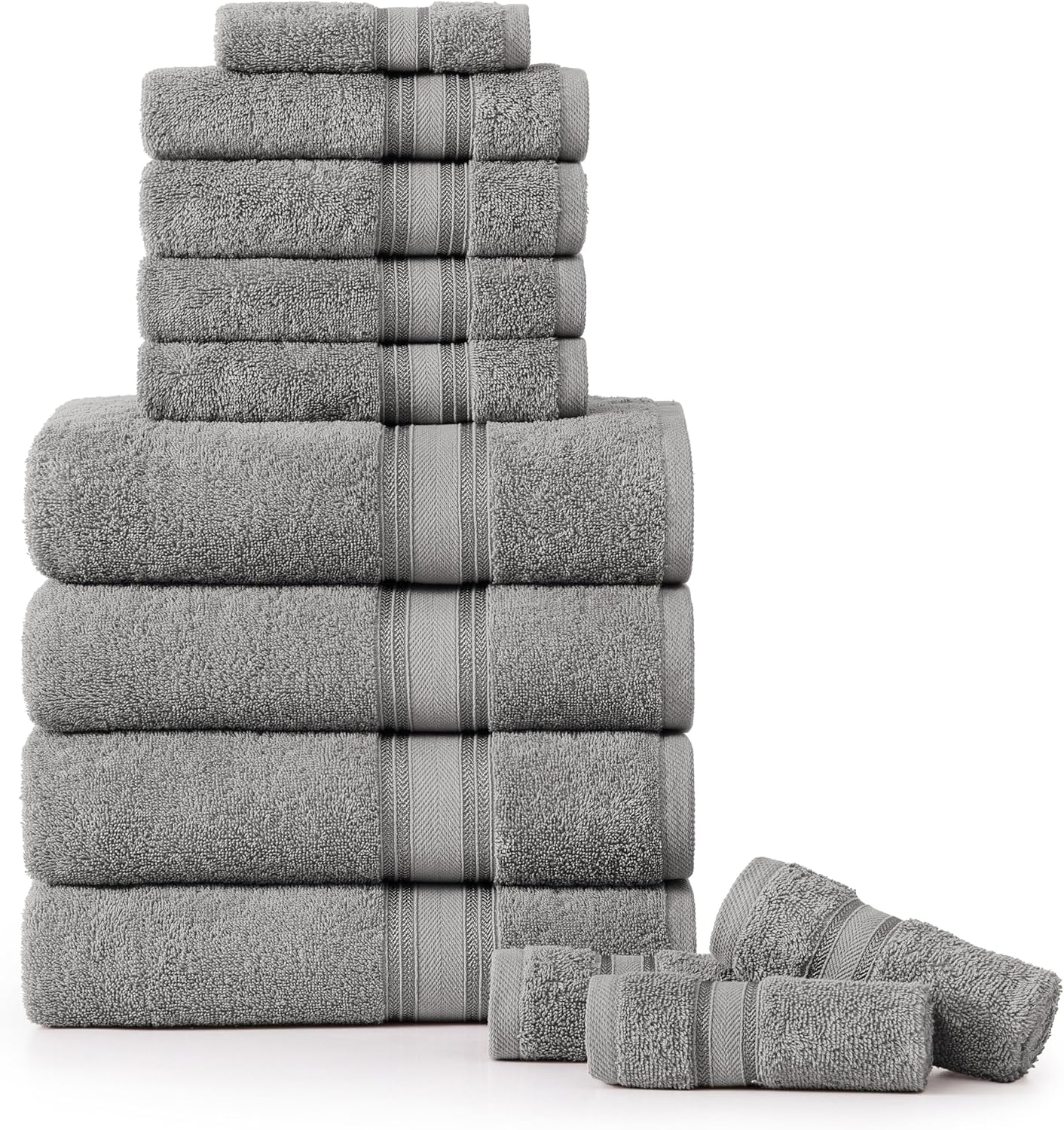 LANE LINEN 100% Mercerized Cotton Luxury Bathroom Towel Set - 18 Pcs - Super Soft, Fluffy & Highly Absorbent - 6 Bath Towels, 6 Washcloths, 6 Hand Towels - Complete Family Pack - White Bath Towel Set