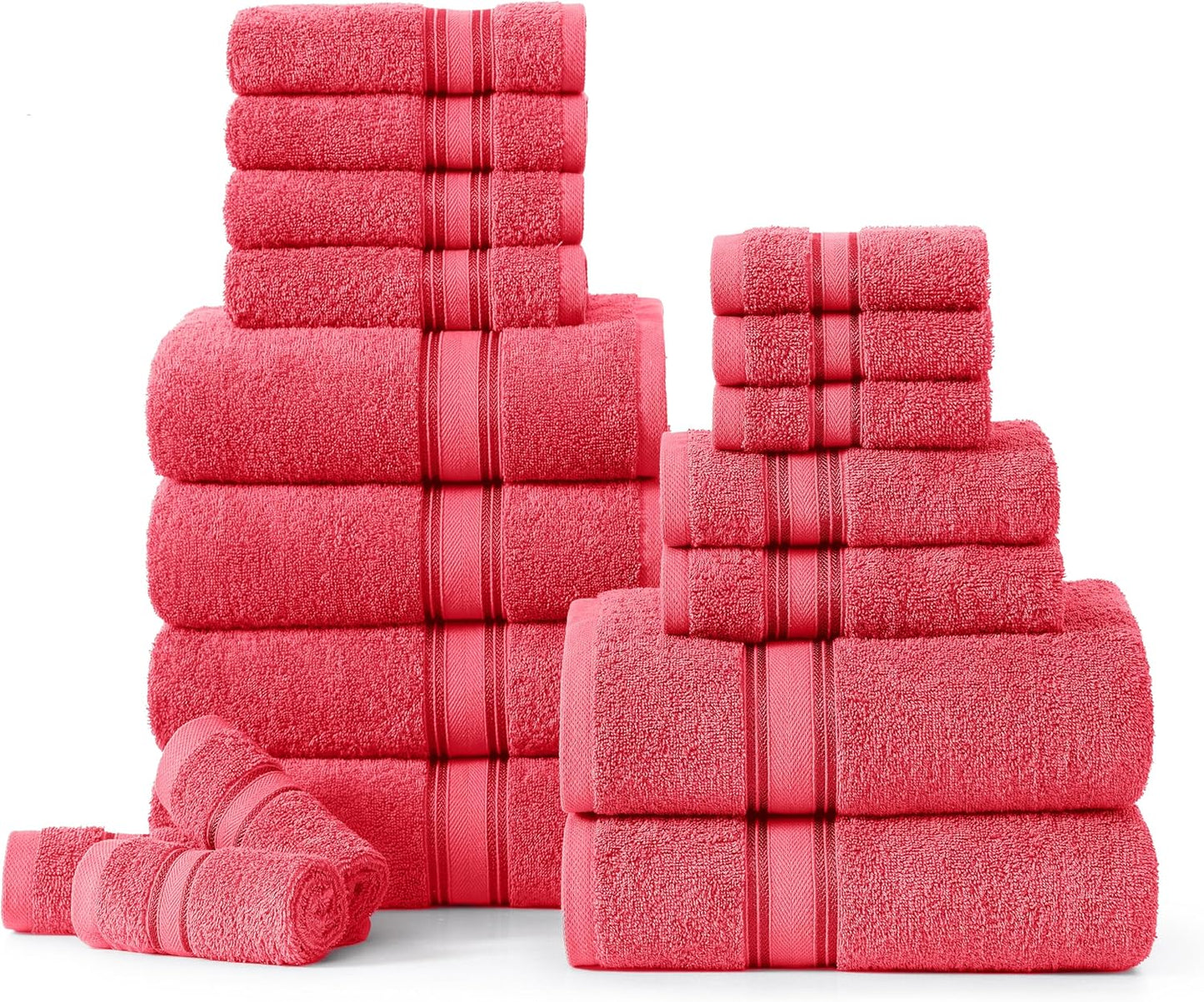 LANE LINEN 100% Mercerized Cotton Luxury Bathroom Towel Set - 18 Pcs - Super Soft, Fluffy & Highly Absorbent - 6 Bath Towels, 6 Washcloths, 6 Hand Towels - Complete Family Pack - White Bath Towel Set