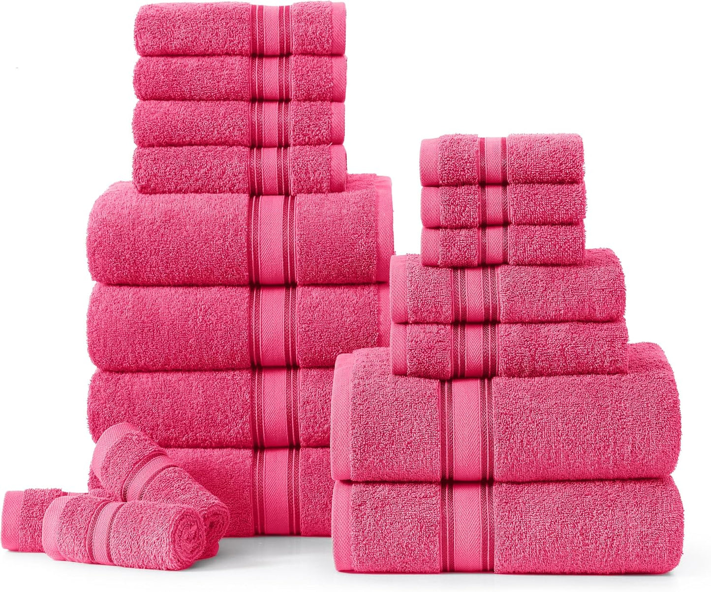 LANE LINEN 100% Mercerized Cotton Luxury Bathroom Towel Set - 18 Pcs - Super Soft, Fluffy & Highly Absorbent - 6 Bath Towels, 6 Washcloths, 6 Hand Towels - Complete Family Pack - White Bath Towel Set