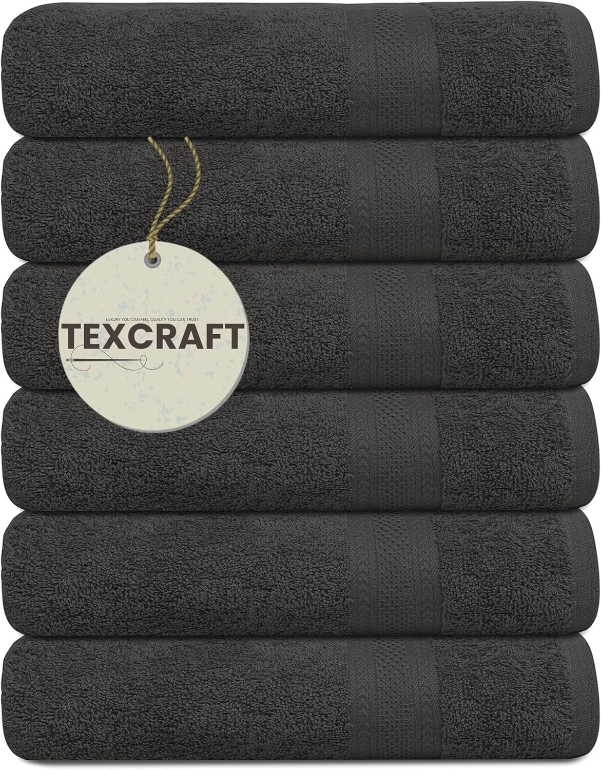 Large Bath Towels Set of 6 – 100% Cotton Terry – 24" x 50" – Quick Dry, Soft & Highly Absorbent – Light Grey Towels for Bathroom, Gym, Spa, Pool & Daily Use