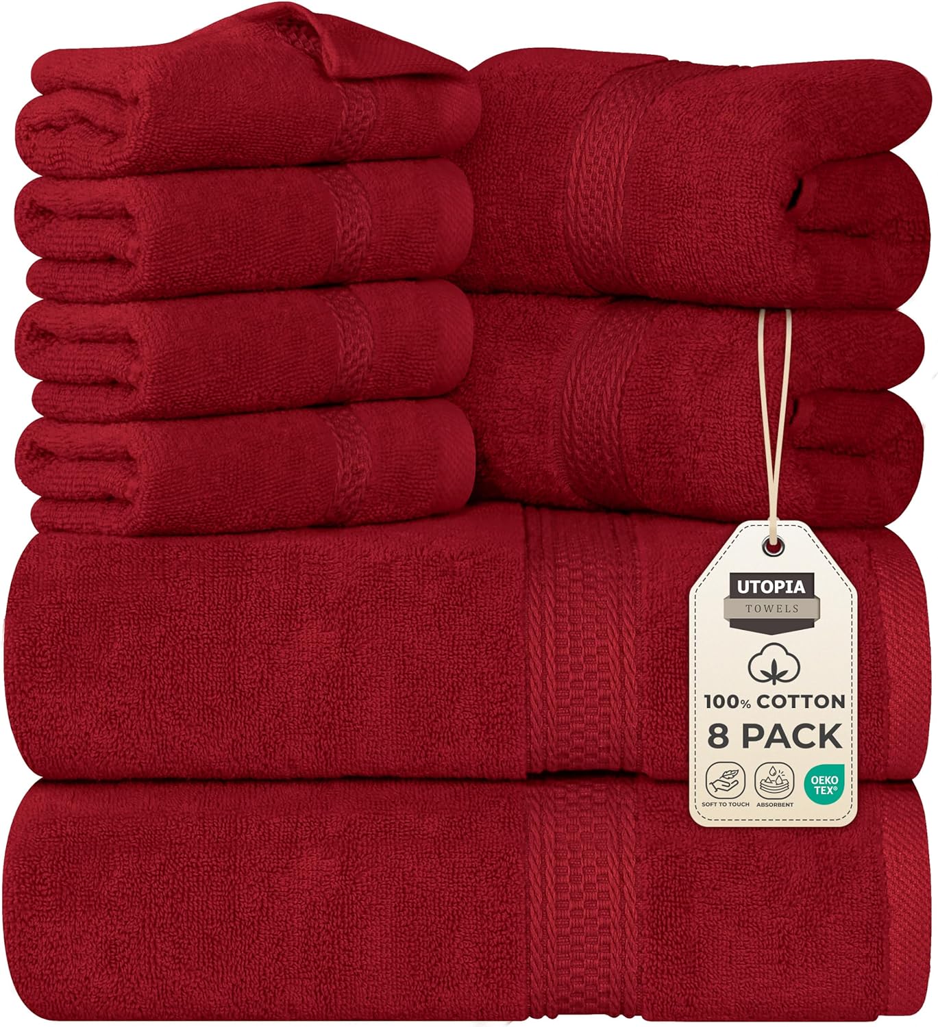 Utopia Towels 8 Piece Premium Towel Set, 2 Bath, 2 Hand, and 4 Wash Cloths, 600 GSM 100% Ring Spun Cotton, Highly Absorbent Towels for Bathroom, Gym, Hotel, and Spa, Grey