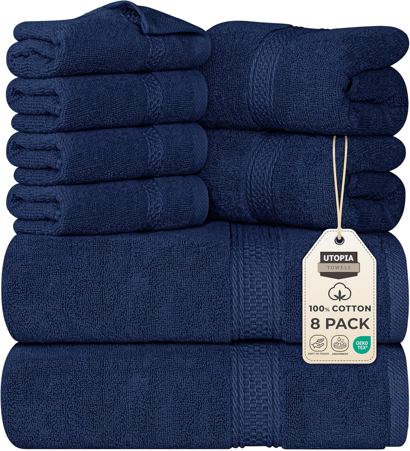 Utopia Towels 8 Piece Premium Towel Set, 2 Bath, 2 Hand, and 4 Wash Cloths, 600 GSM 100% Ring Spun Cotton, Highly Absorbent Towels for Bathroom, Gym, Hotel, and Spa, Grey