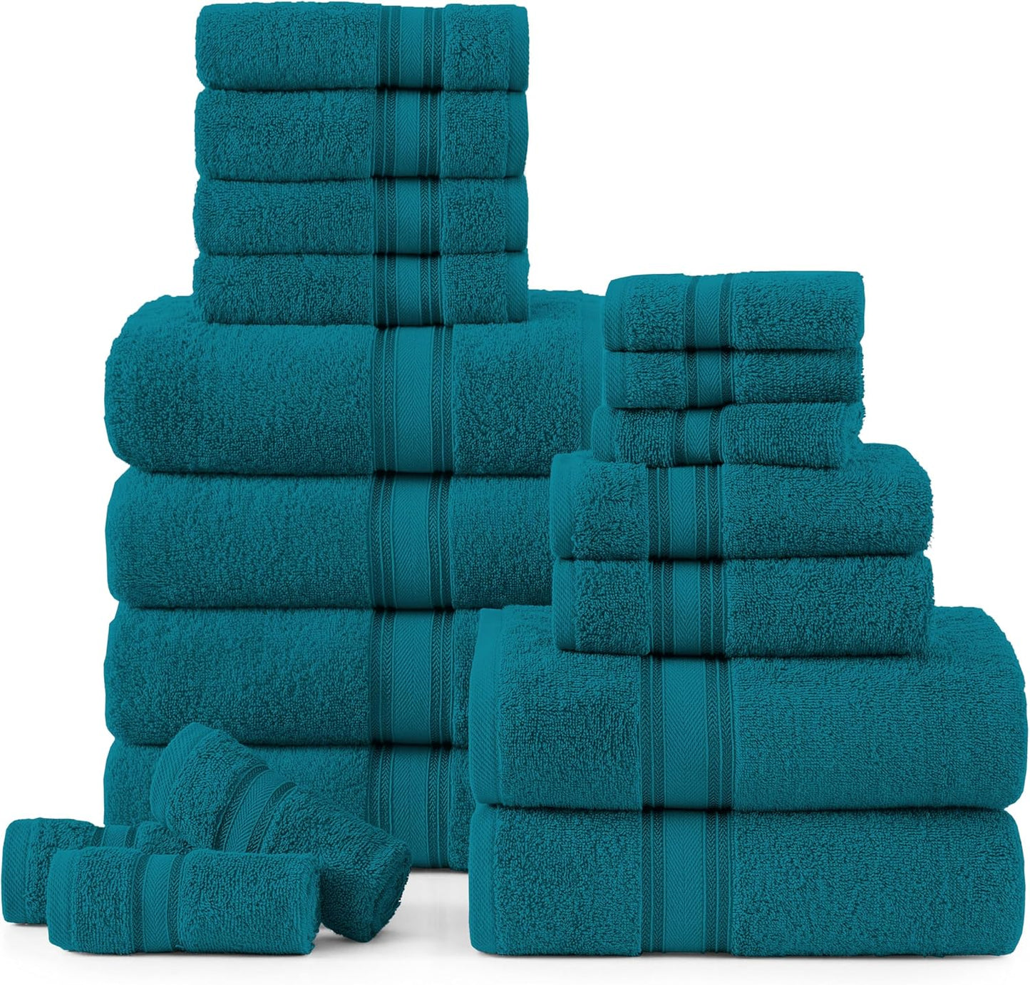 LANE LINEN 100% Mercerized Cotton Luxury Bathroom Towel Set - 18 Pcs - Super Soft, Fluffy & Highly Absorbent - 6 Bath Towels, 6 Washcloths, 6 Hand Towels - Complete Family Pack - White Bath Towel Set