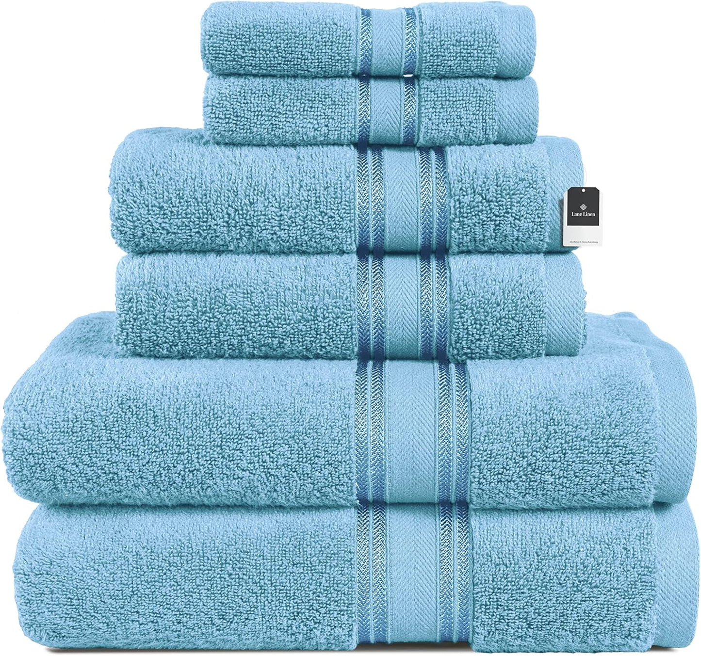 LANE LINEN 100% Mercerized Cotton Luxury Bathroom Towel Set - 18 Pcs - Super Soft, Fluffy & Highly Absorbent - 6 Bath Towels, 6 Washcloths, 6 Hand Towels - Complete Family Pack - White Bath Towel Set