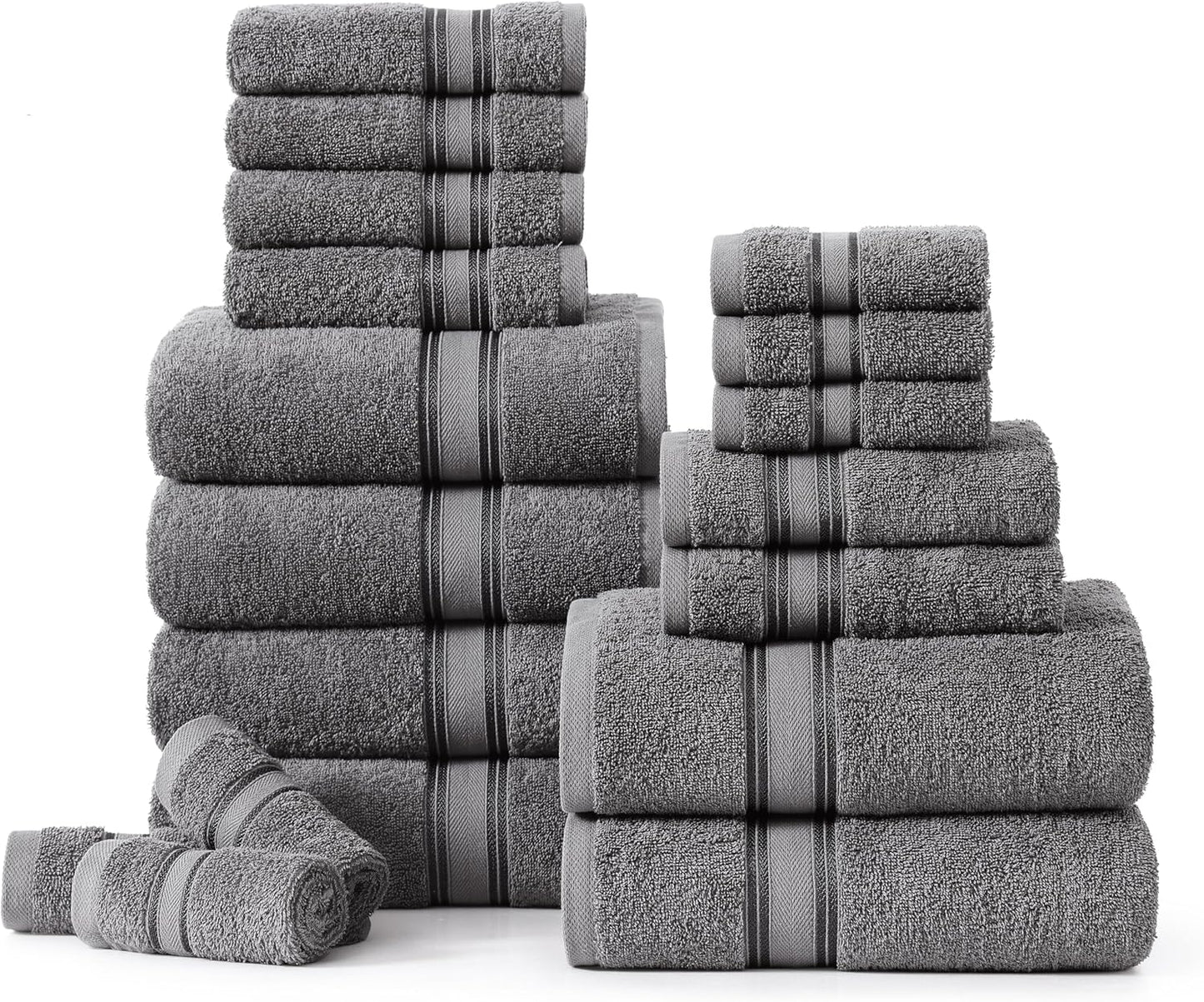 LANE LINEN 100% Mercerized Cotton Luxury Bathroom Towel Set - 18 Pcs - Super Soft, Fluffy & Highly Absorbent - 6 Bath Towels, 6 Washcloths, 6 Hand Towels - Complete Family Pack - White Bath Towel Set