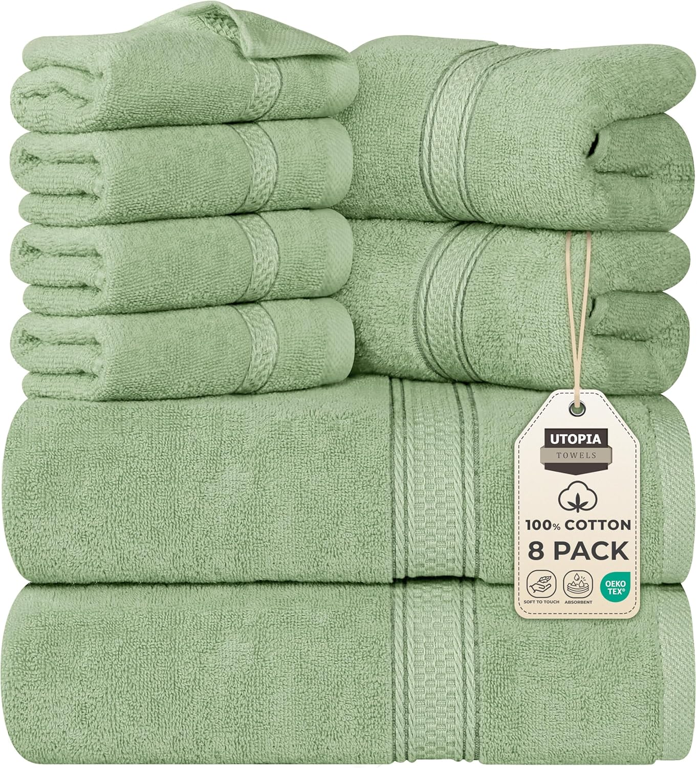 Utopia Towels 8 Piece Premium Towel Set, 2 Bath, 2 Hand, and 4 Wash Cloths, 600 GSM 100% Ring Spun Cotton, Highly Absorbent Towels for Bathroom, Gym, Hotel, and Spa, Grey