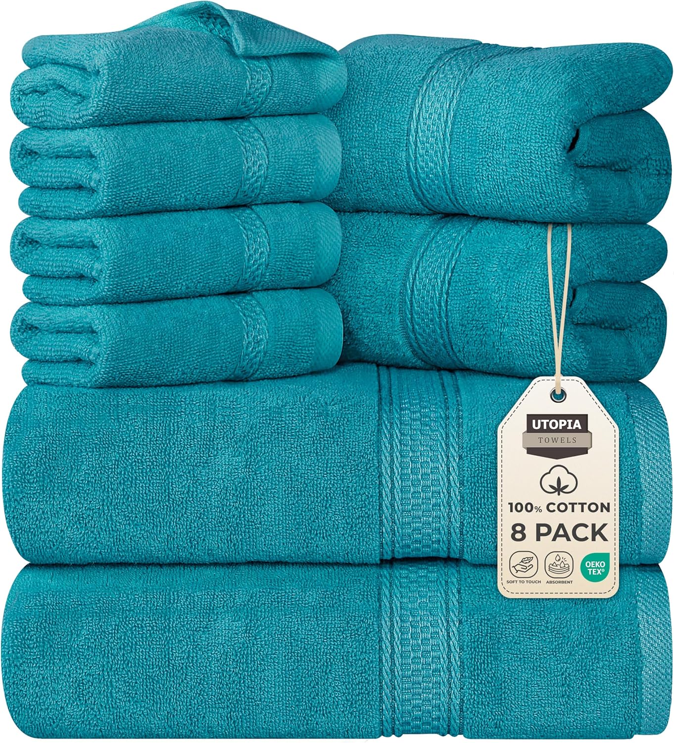 Utopia Towels 8 Piece Premium Towel Set, 2 Bath, 2 Hand, and 4 Wash Cloths, 600 GSM 100% Ring Spun Cotton, Highly Absorbent Towels for Bathroom, Gym, Hotel, and Spa, Grey