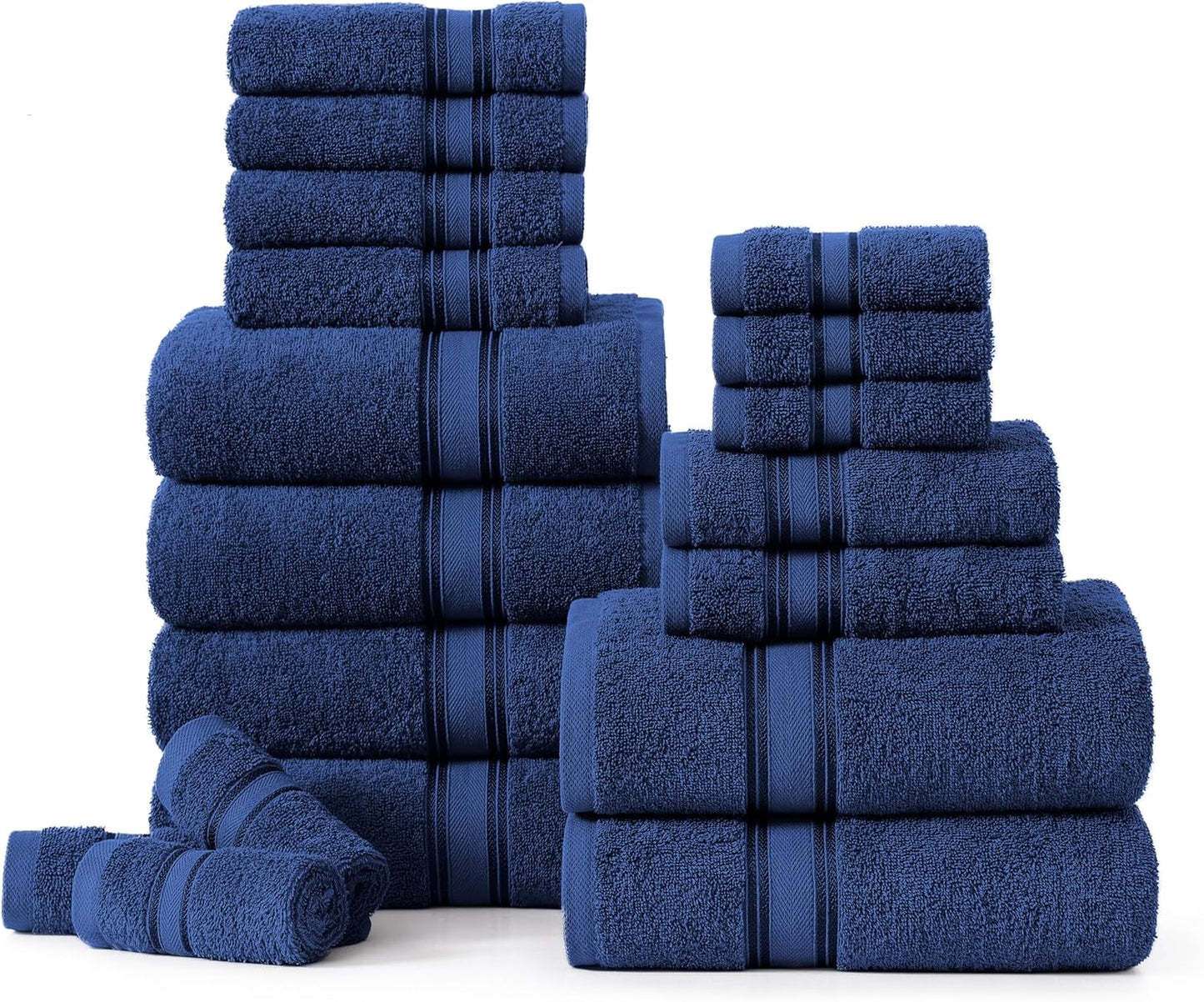 LANE LINEN 100% Mercerized Cotton Luxury Bathroom Towel Set - 18 Pcs - Super Soft, Fluffy & Highly Absorbent - 6 Bath Towels, 6 Washcloths, 6 Hand Towels - Complete Family Pack - White Bath Towel Set