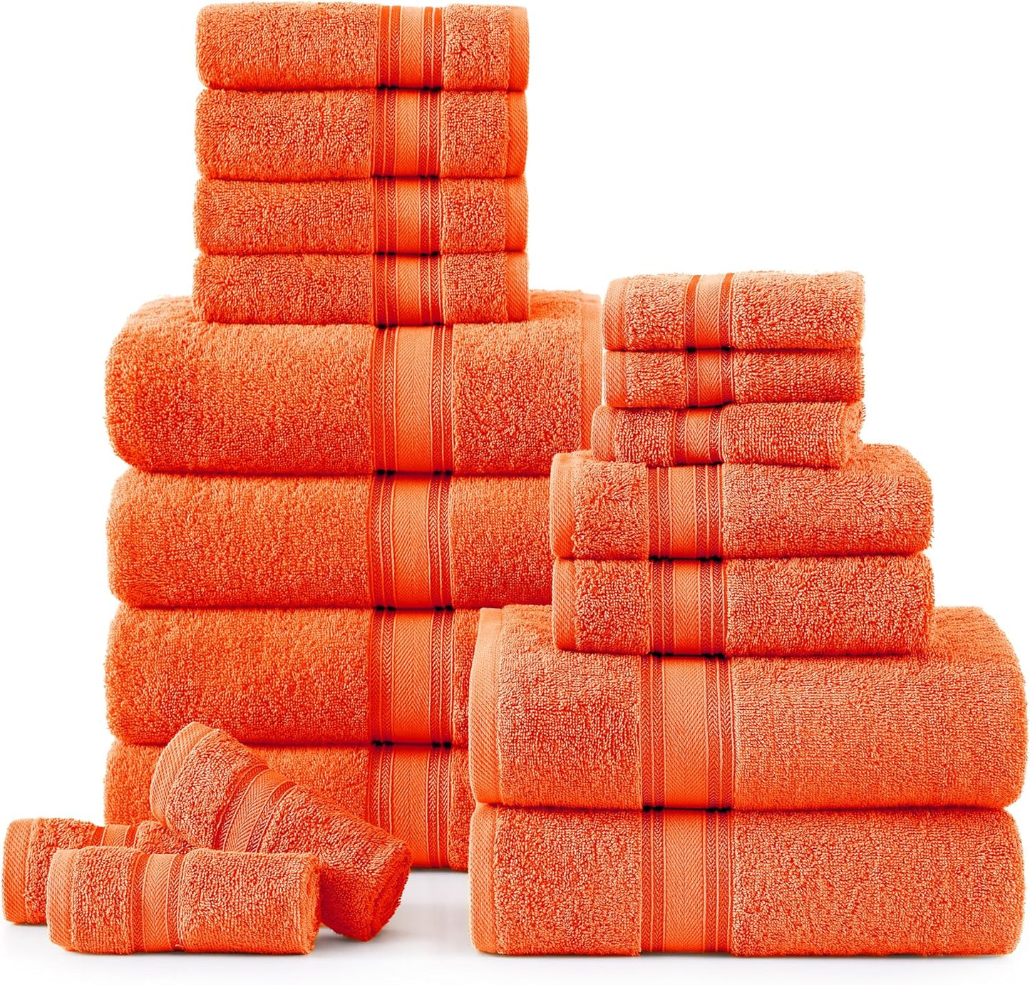 LANE LINEN 100% Mercerized Cotton Luxury Bathroom Towel Set - 18 Pcs - Super Soft, Fluffy & Highly Absorbent - 6 Bath Towels, 6 Washcloths, 6 Hand Towels - Complete Family Pack - White Bath Towel Set