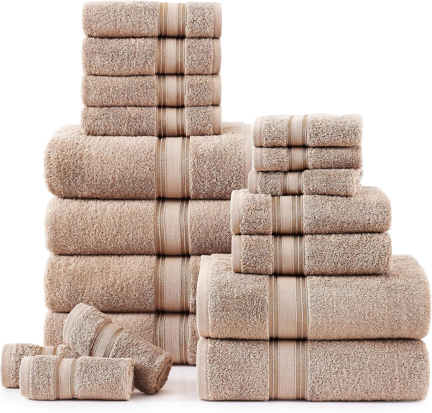 LANE LINEN 100% Mercerized Cotton Luxury Bathroom Towel Set - 18 Pcs - Super Soft, Fluffy & Highly Absorbent - 6 Bath Towels, 6 Washcloths, 6 Hand Towels - Complete Family Pack - White Bath Towel Set