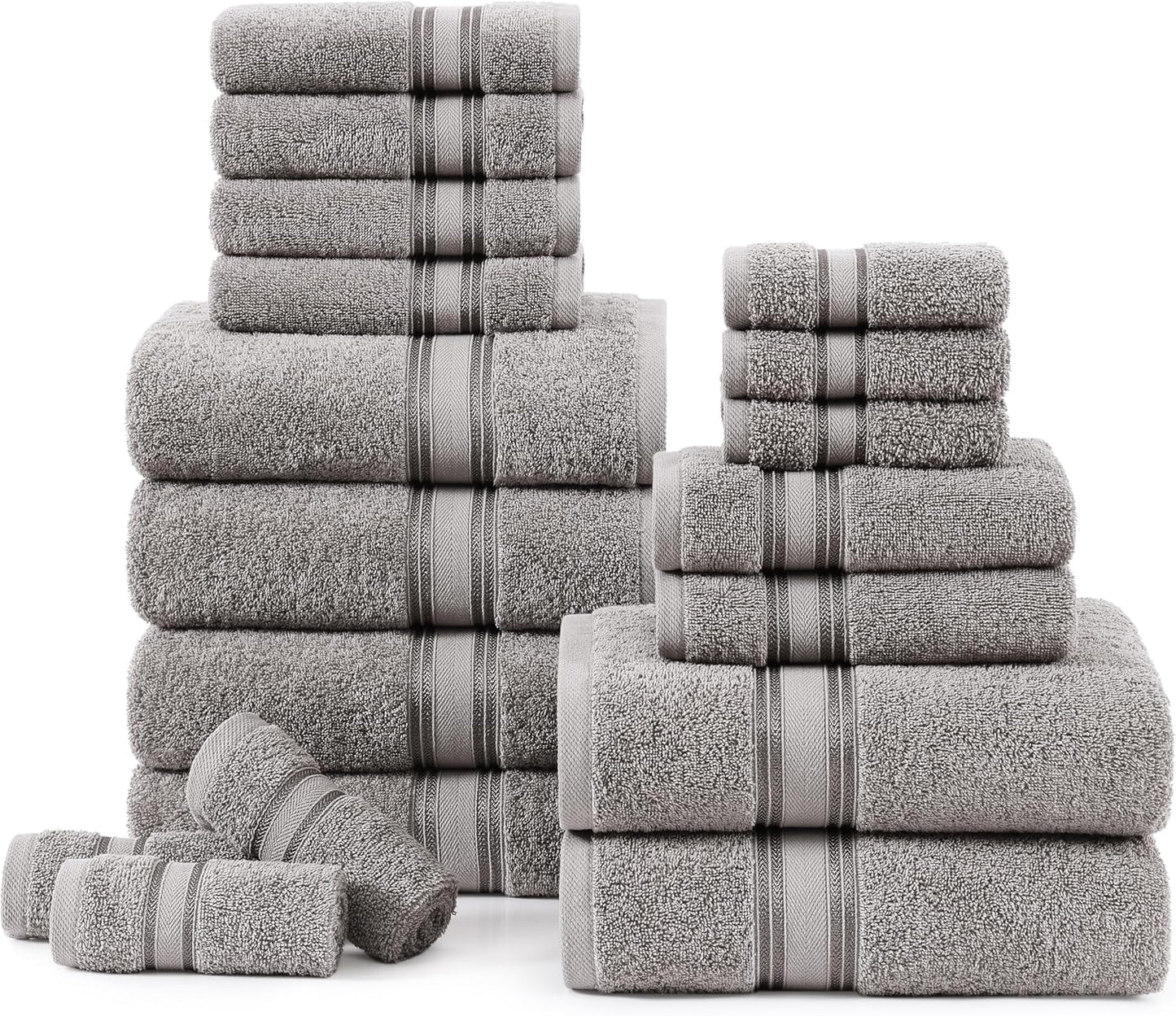 LANE LINEN 100% Mercerized Cotton Luxury Bathroom Towel Set - 18 Pcs - Super Soft, Fluffy & Highly Absorbent - 6 Bath Towels, 6 Washcloths, 6 Hand Towels - Complete Family Pack - White Bath Towel Set