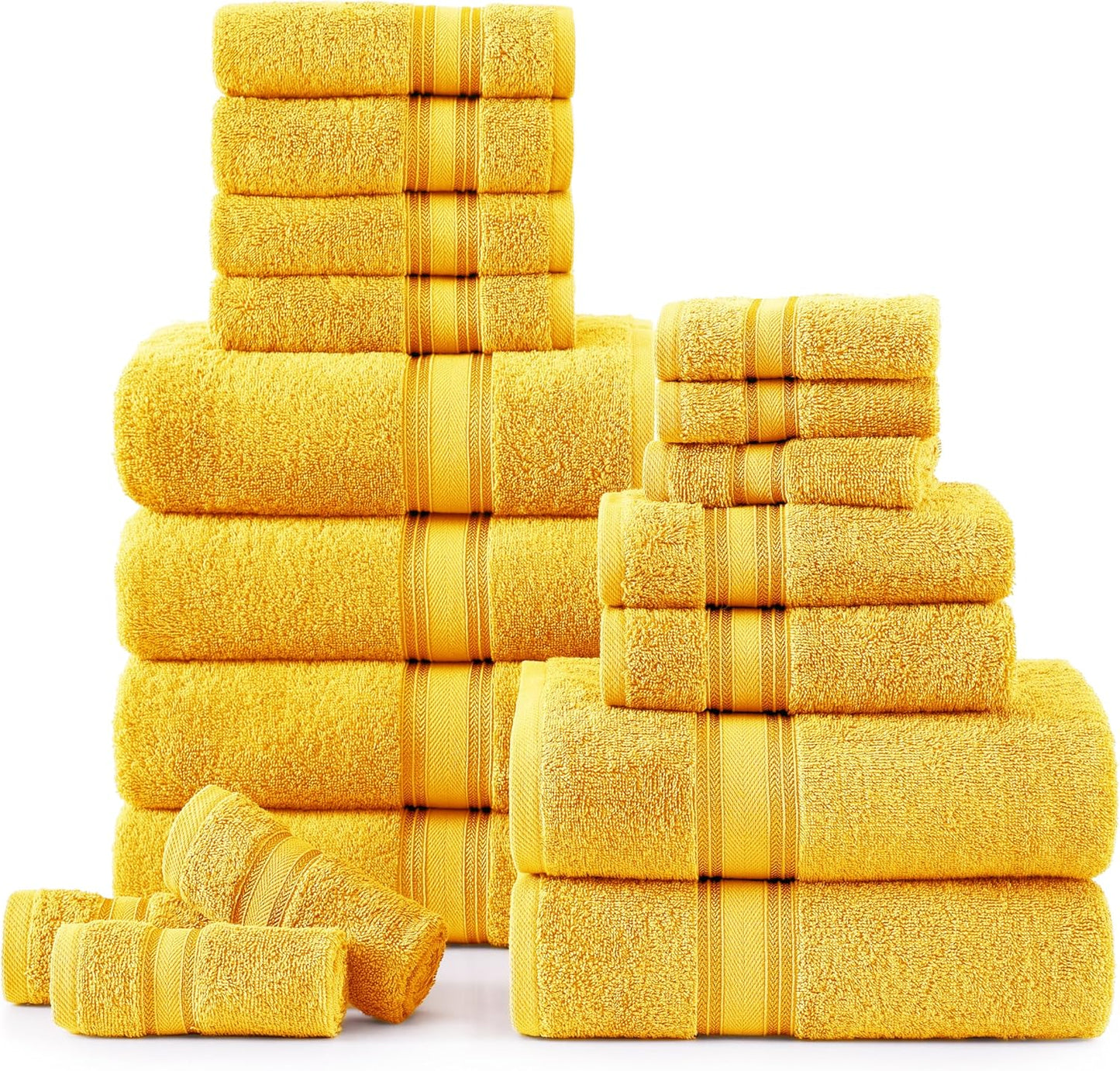 LANE LINEN 100% Mercerized Cotton Luxury Bathroom Towel Set - 18 Pcs - Super Soft, Fluffy & Highly Absorbent - 6 Bath Towels, 6 Washcloths, 6 Hand Towels - Complete Family Pack - White Bath Towel Set
