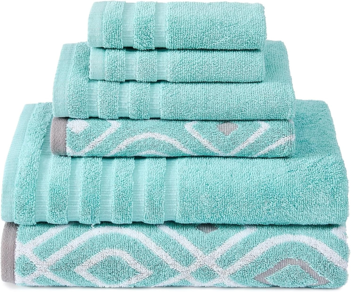 Modern Threads Oxford 6-Piece 100% Cotton Towel Set – Yarn Dyed Jacquard & Solid – Includes 2 Bath Towels, 2 Hand Towels, 2 Washcloths – Absorbent, Quick Dry, Soft & Durable – Gray