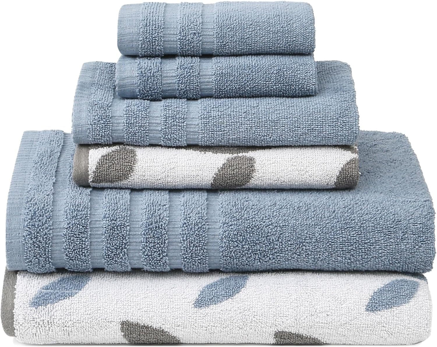 Modern Threads Oxford 6-Piece 100% Cotton Towel Set – Yarn Dyed Jacquard & Solid – Includes 2 Bath Towels, 2 Hand Towels, 2 Washcloths – Absorbent, Quick Dry, Soft & Durable – Gray