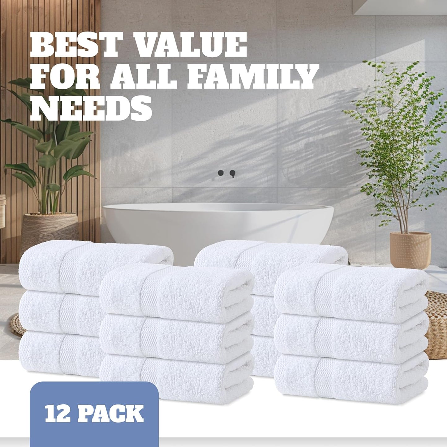 Wealuxe White Hand Towels for Bathroom [12 Pack] Cotton Hand Towel Bulk for Gym, Kitchen and Spa, 16x27 Inches Soft Highly Absorbent Quick Dry Terry Salon Towels
