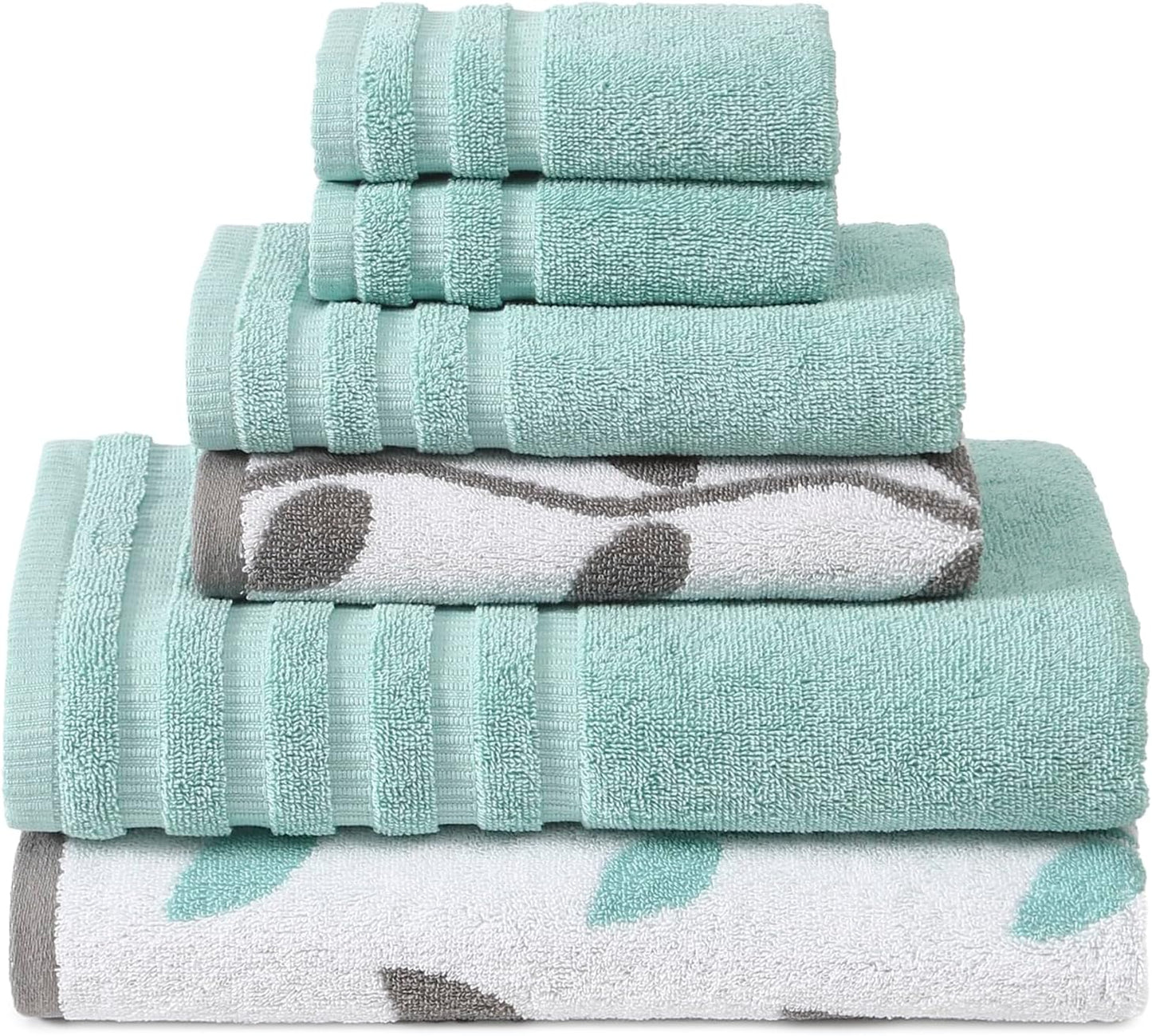 Modern Threads Oxford 6-Piece 100% Cotton Towel Set – Yarn Dyed Jacquard & Solid – Includes 2 Bath Towels, 2 Hand Towels, 2 Washcloths – Absorbent, Quick Dry, Soft & Durable – Gray