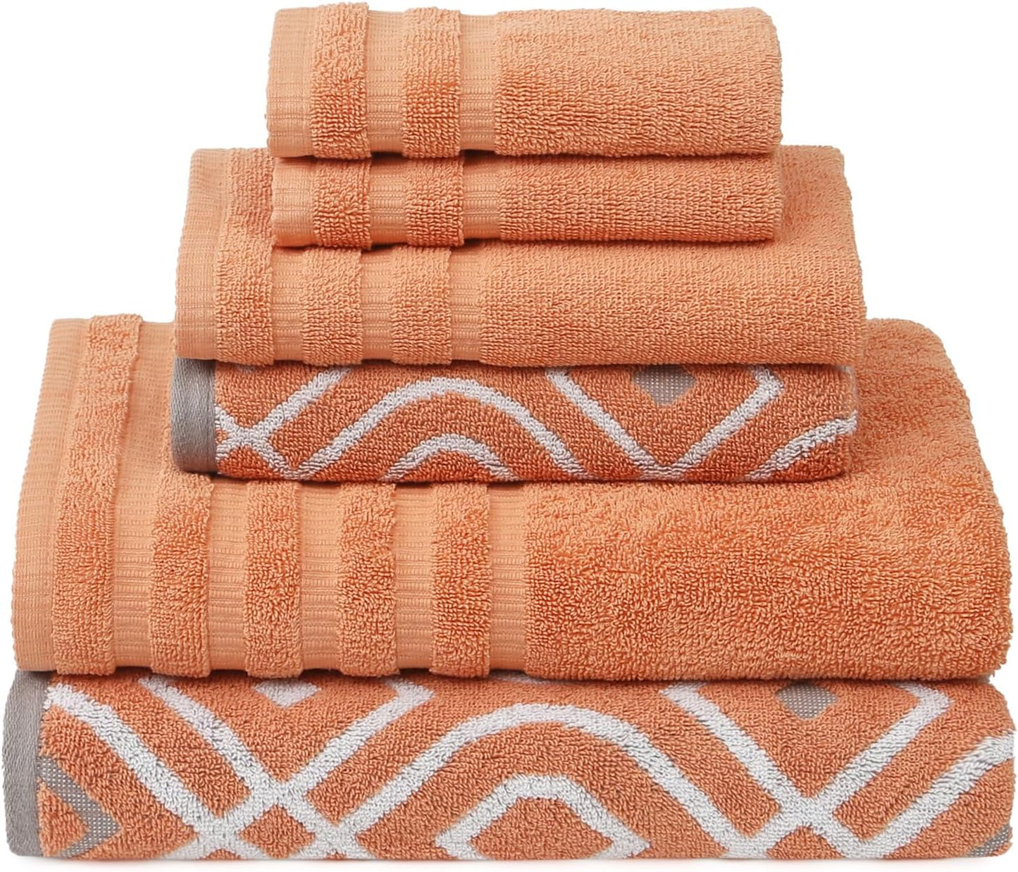 Modern Threads Oxford 6-Piece 100% Cotton Towel Set – Yarn Dyed Jacquard & Solid – Includes 2 Bath Towels, 2 Hand Towels, 2 Washcloths – Absorbent, Quick Dry, Soft & Durable – Gray